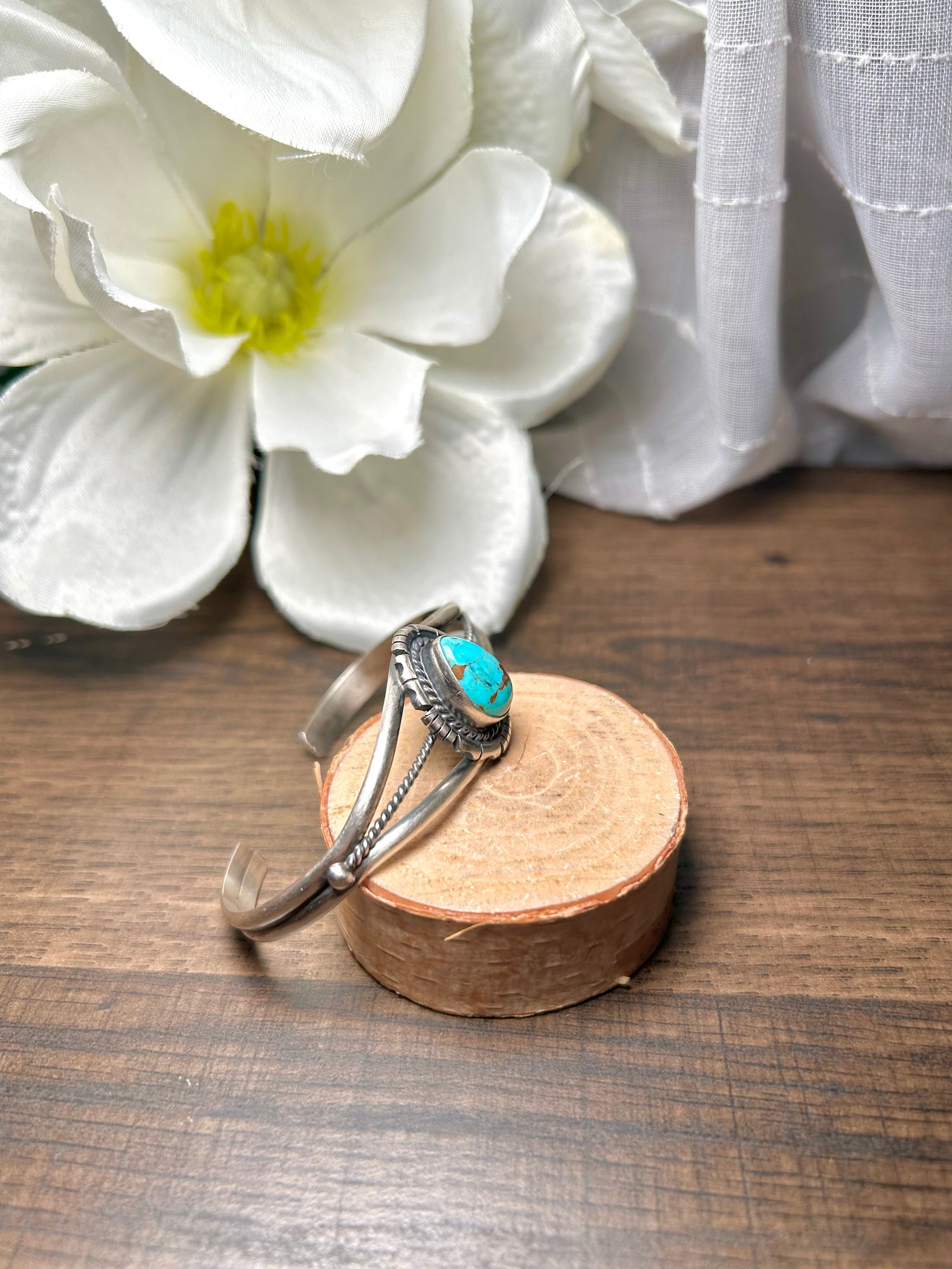 Navajo Made Kingman Turquoise & Sterling Silver Cuff Bracelet