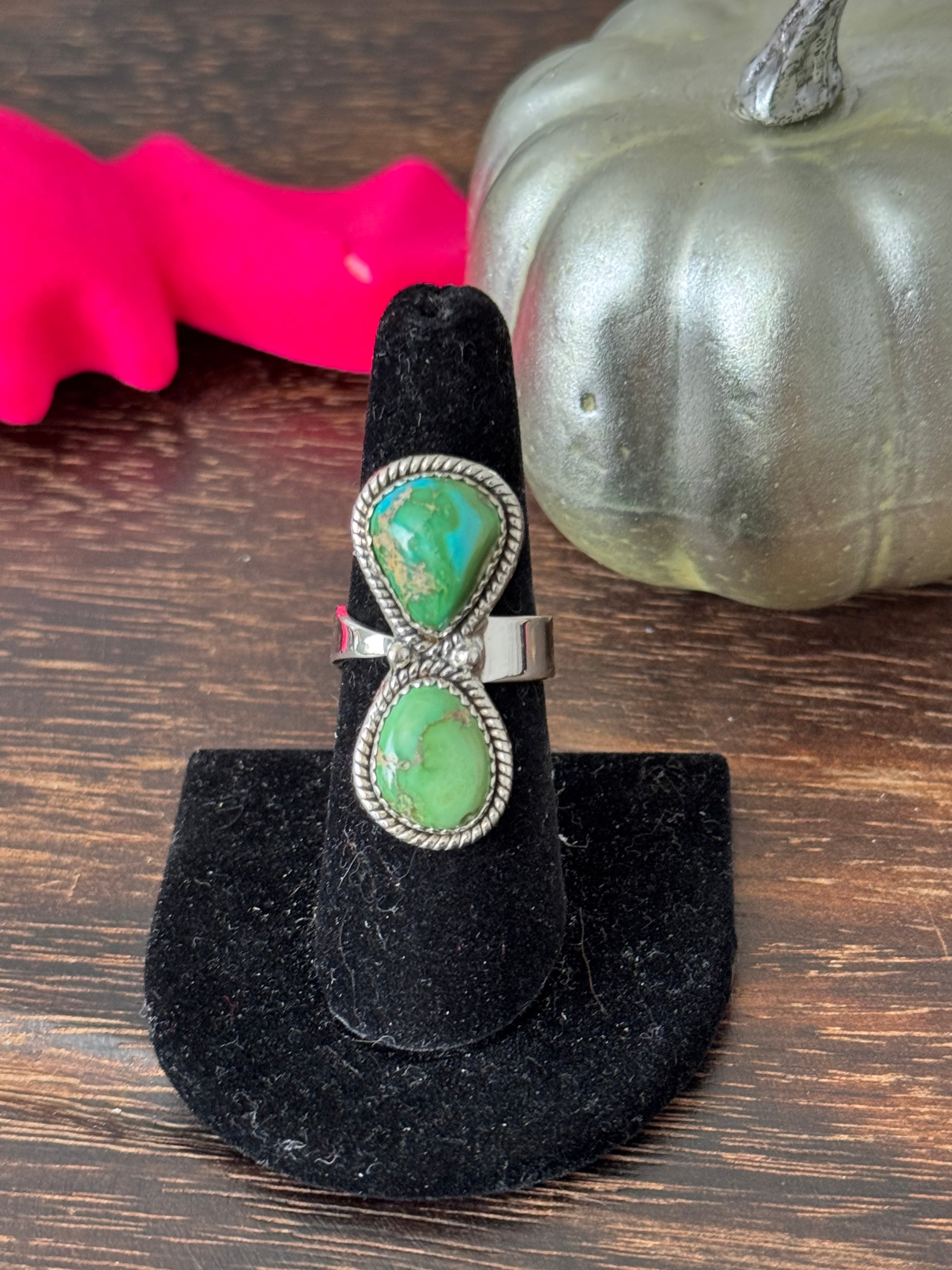 Southwest Handmade Sonoran Mountain Turquoise & Sterling Silver Adjustable Ring