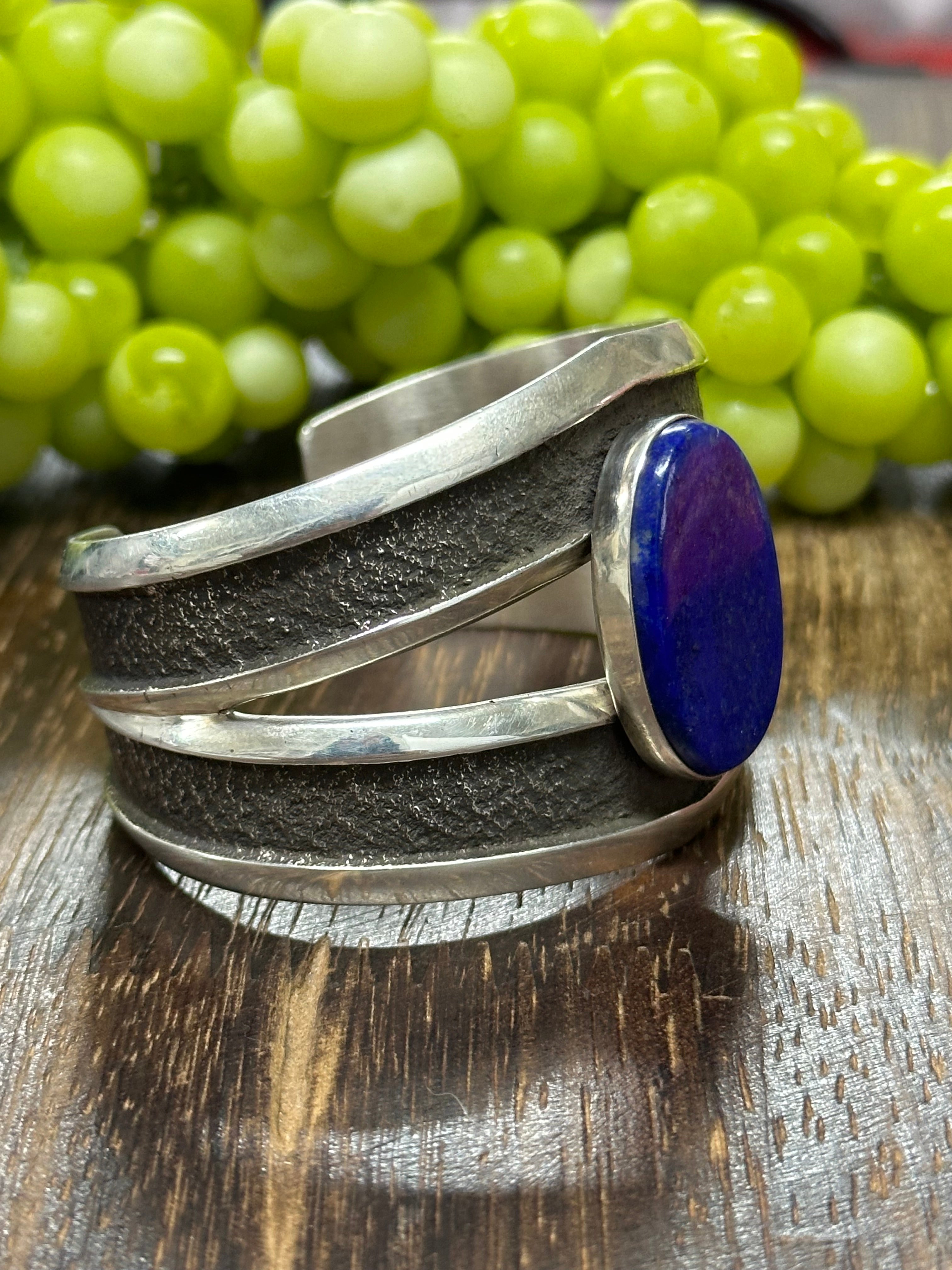 Navajo Made Lapis & Sterling Silver Cuff Bracelet