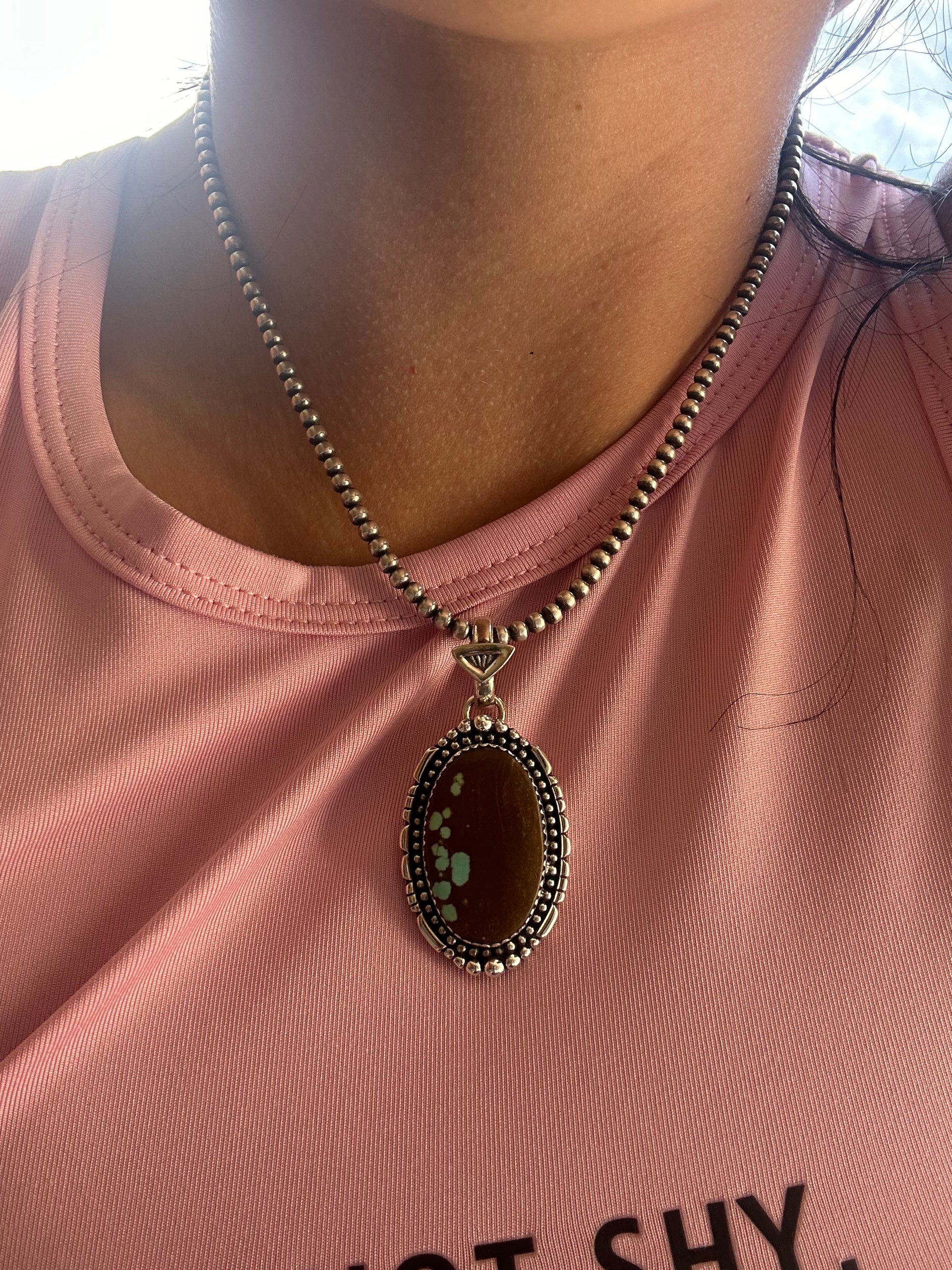 Southwest Handmade #8 Turquoise & Sterling Silver Pendant