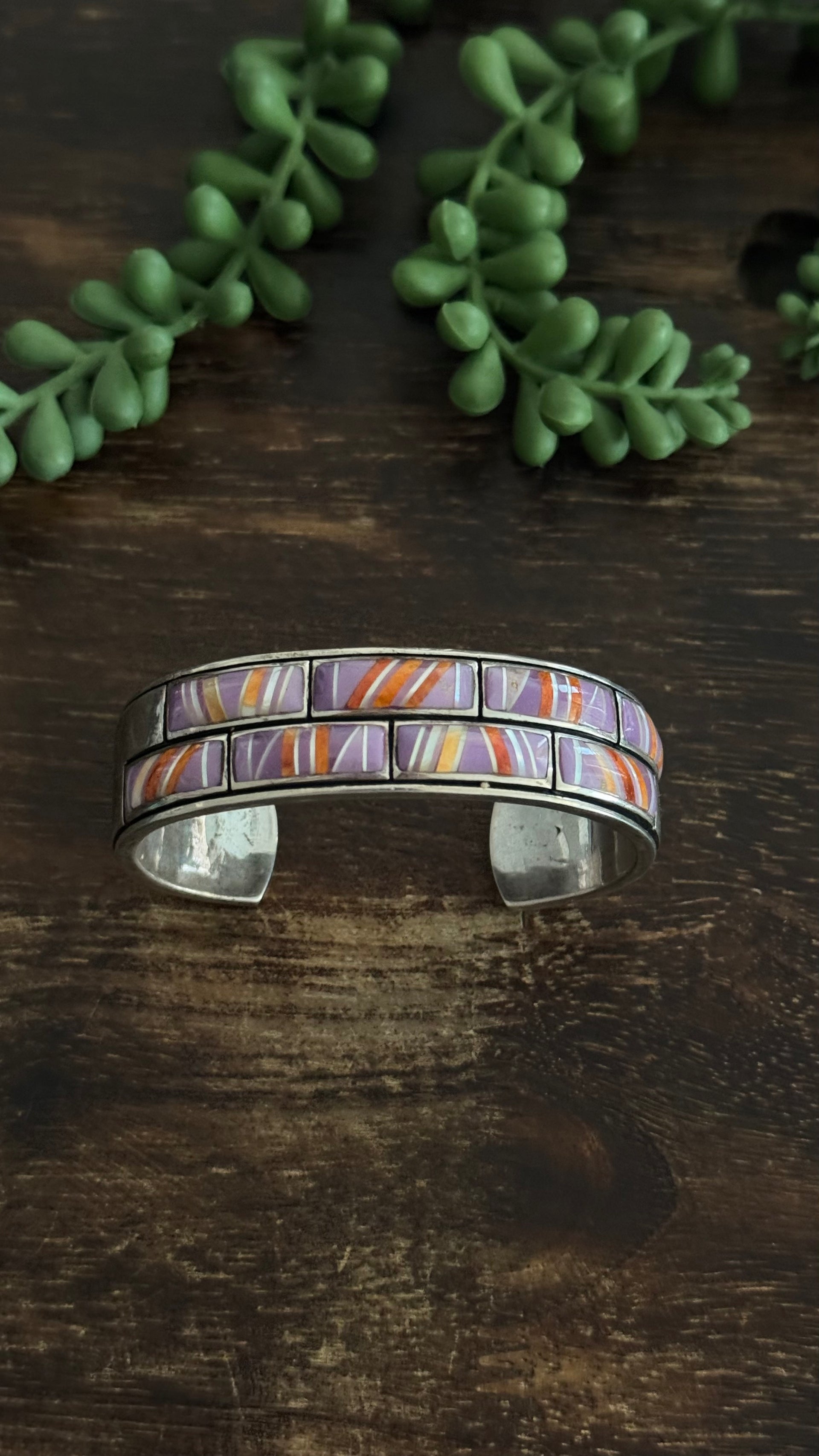 Vintage Navajo Multi Stone & Sterling Silver inlay Cuff Bracelet