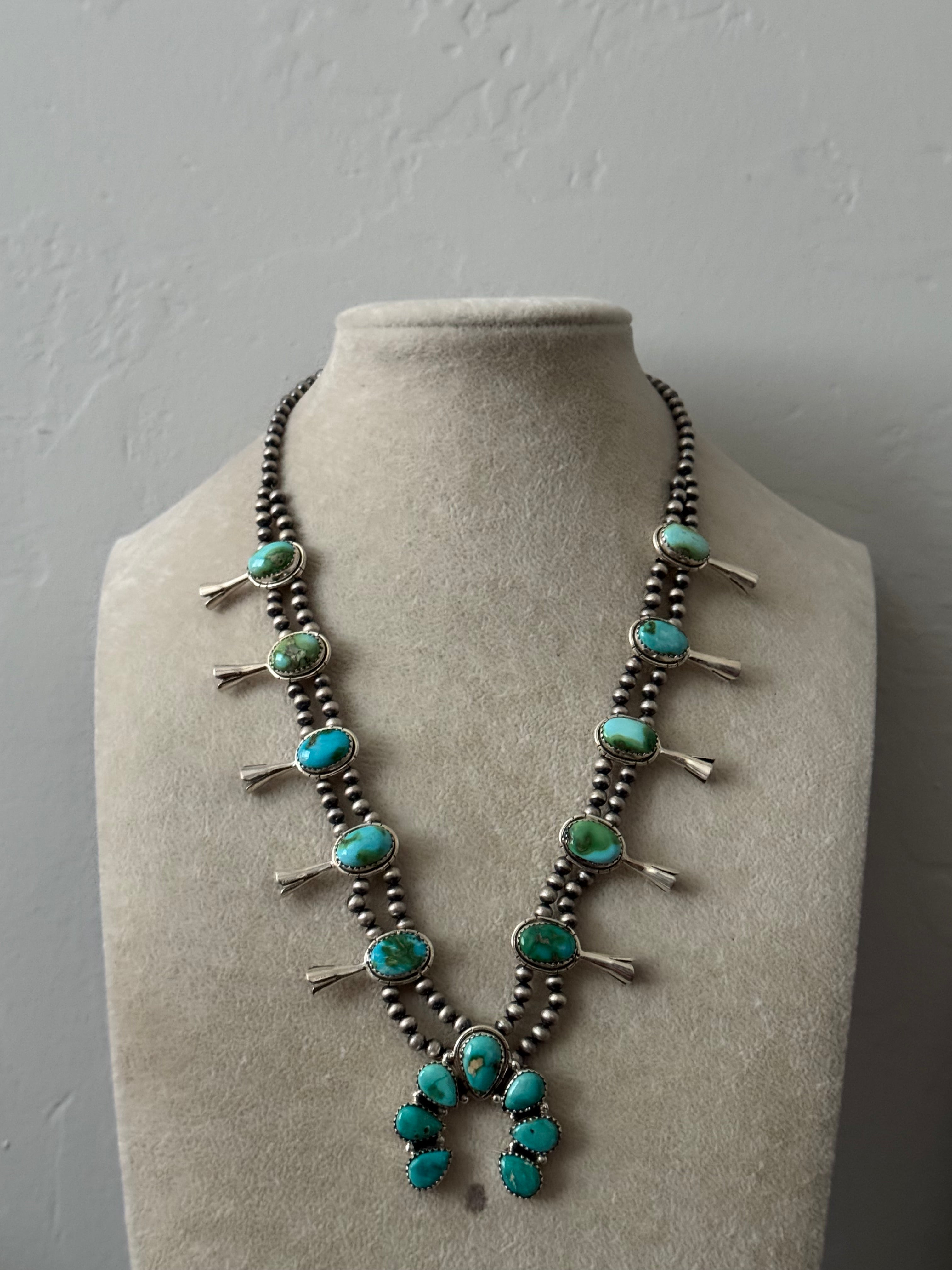 TTD Sonoran Mountain Turquoise & Sterling Silver Squash Blossom Necklace