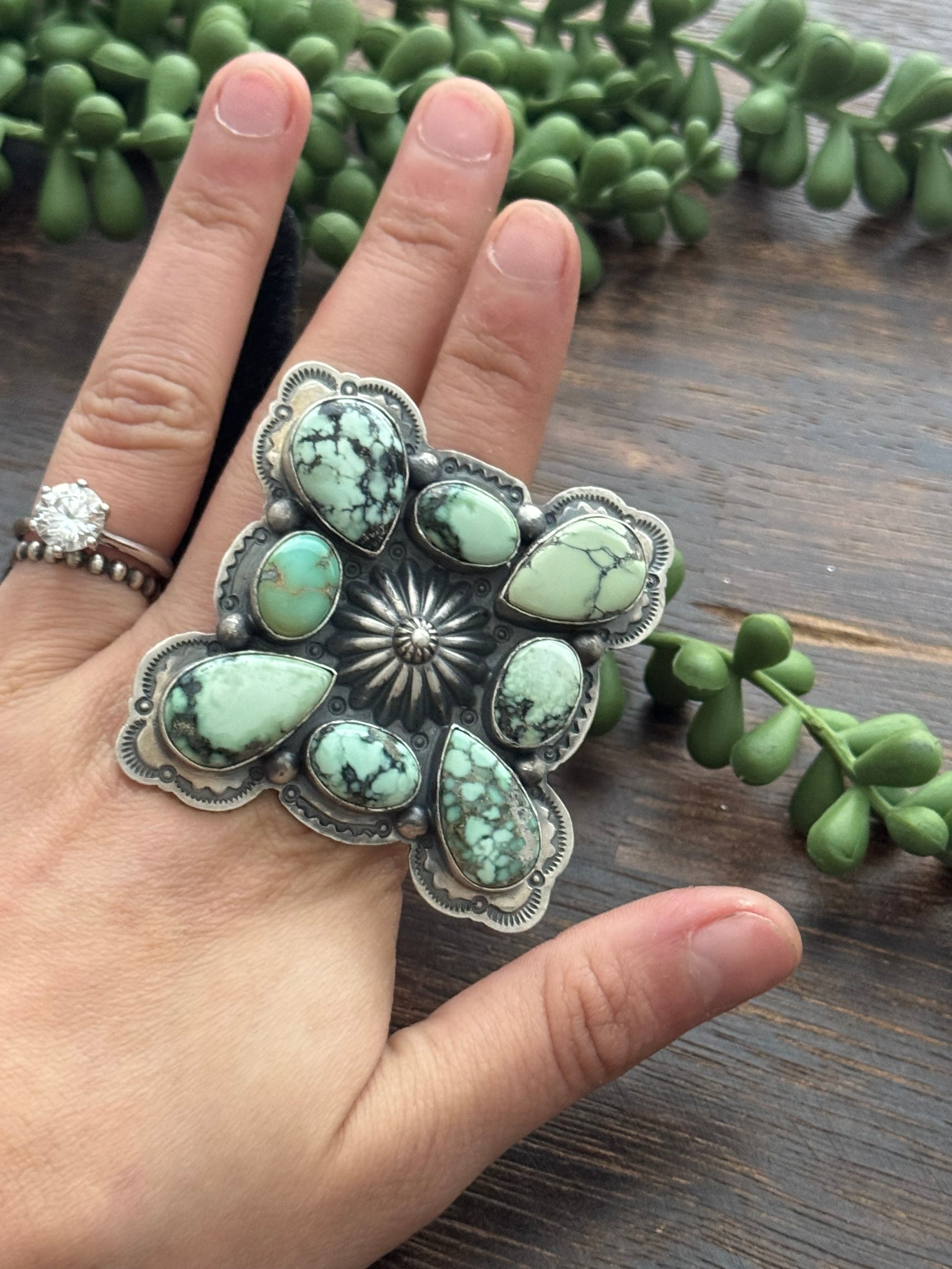 Navajo Made New Lander Varicsite & Sterling Silver Adjustable Ring