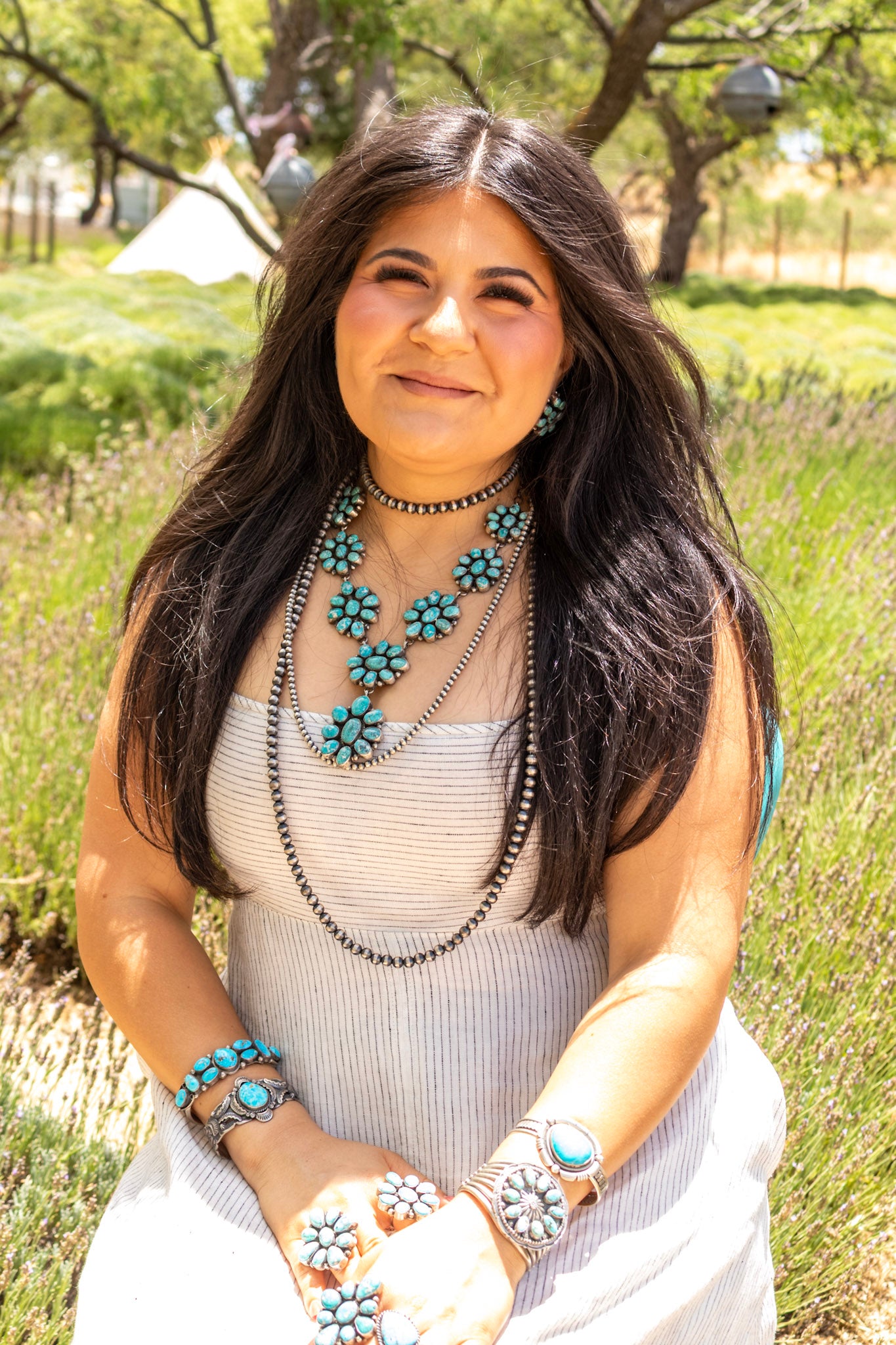 Sheila Becenti White Water Turquoise & Sterling Silver Necklace Set