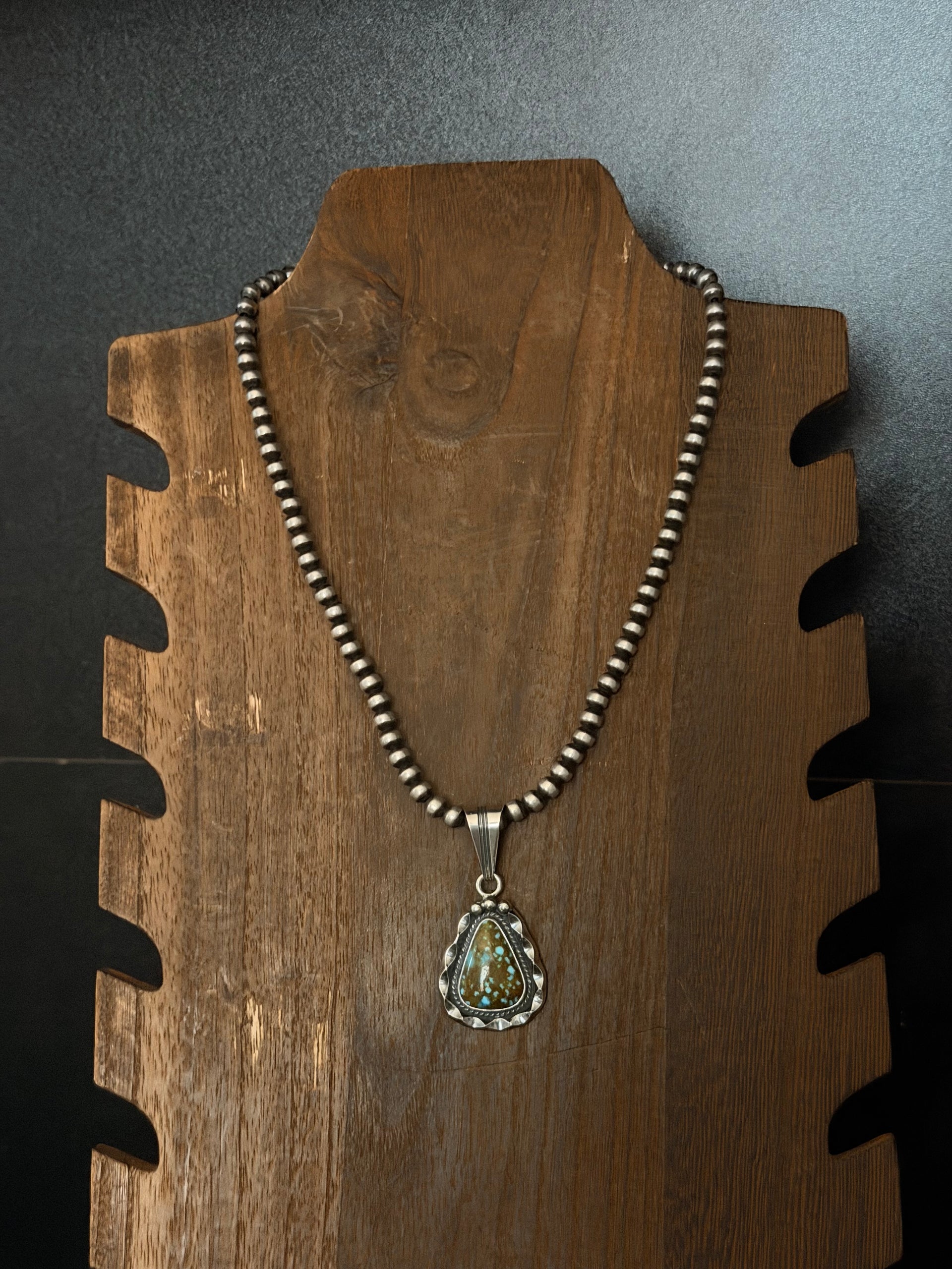 Navajo Made High Grade Kingman Turquoise & Sterling Silver Pendant