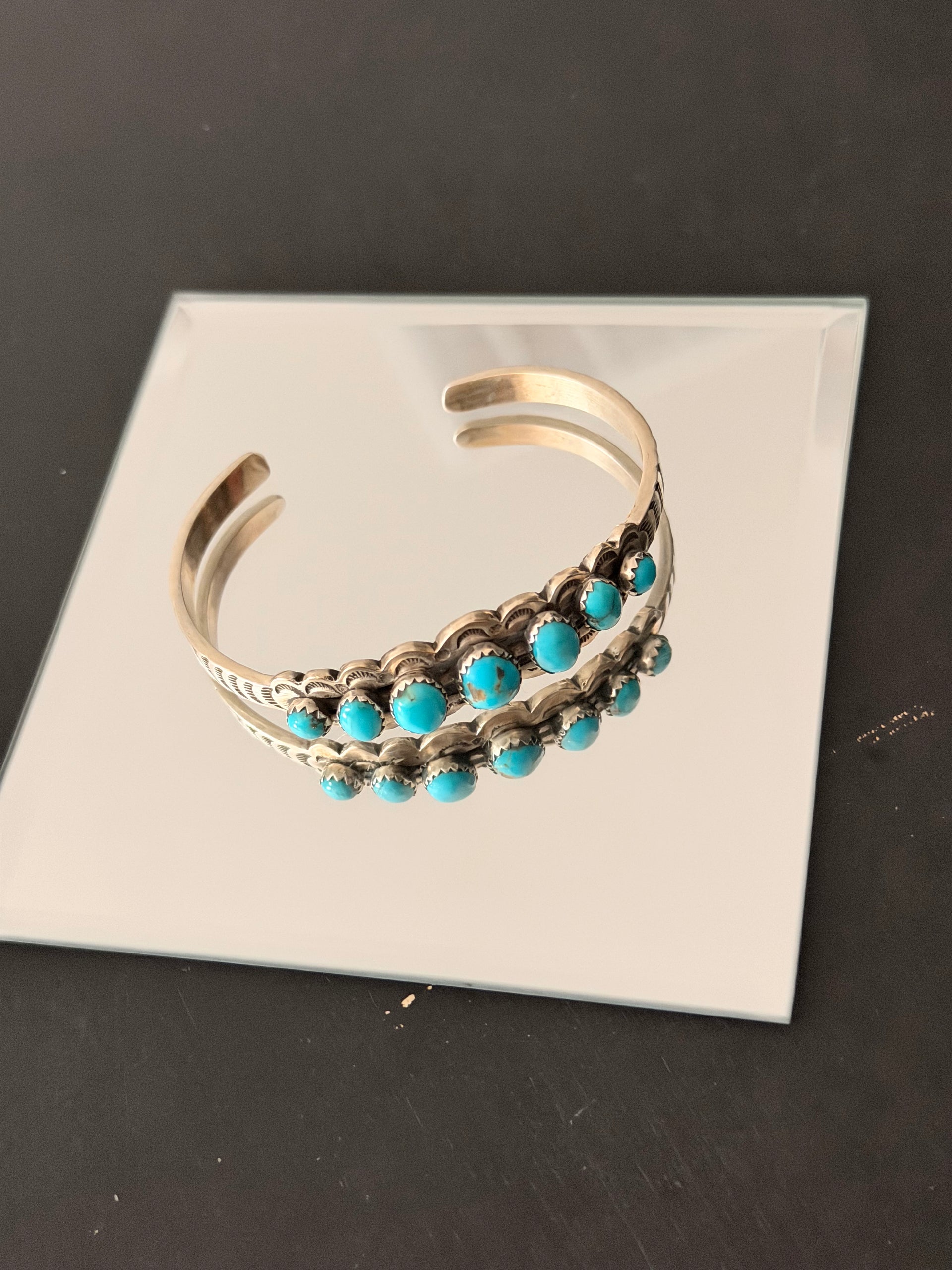 Navajo Made Kingman Turquoise & Sterling Silver Cuff Bracelet