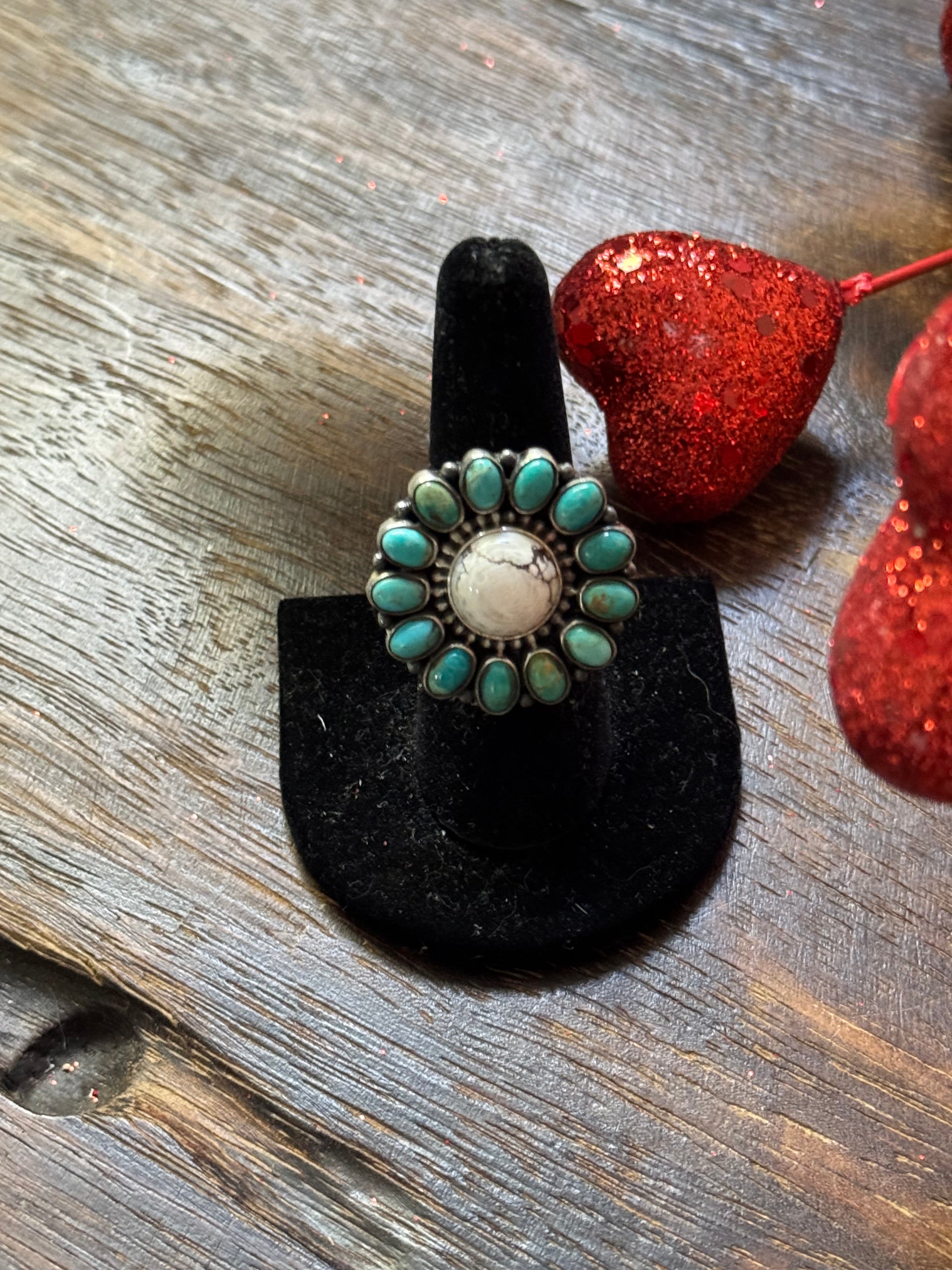 Southwest Handmade Multi Stone & Sterling Silver Adjustable Cluster Ring