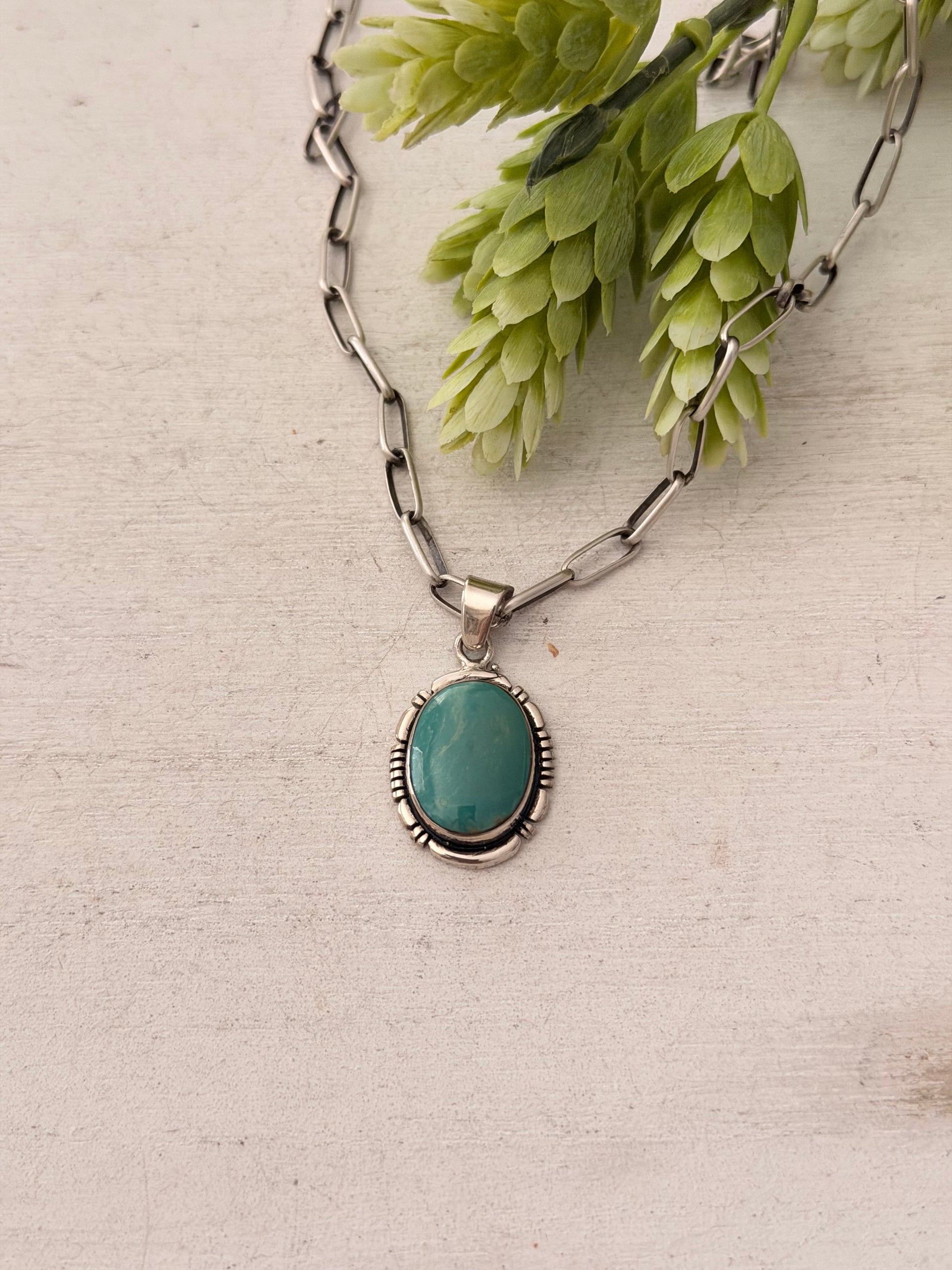 Navajo Made Kingman Turquoise & Sterling Silver Pendant