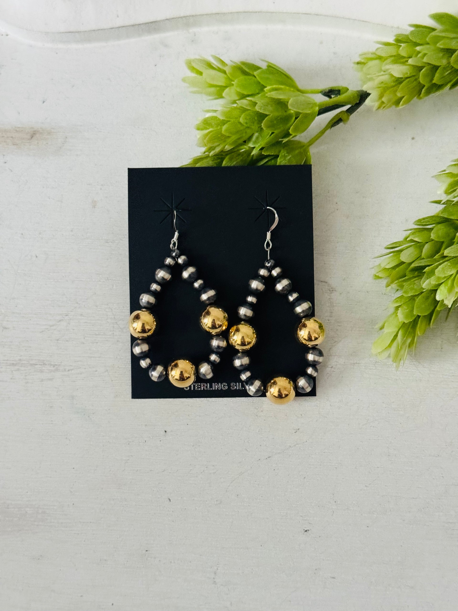 Navajo Strung 18K Gold Plated Sterling Silver Beaded Dangle Earrings