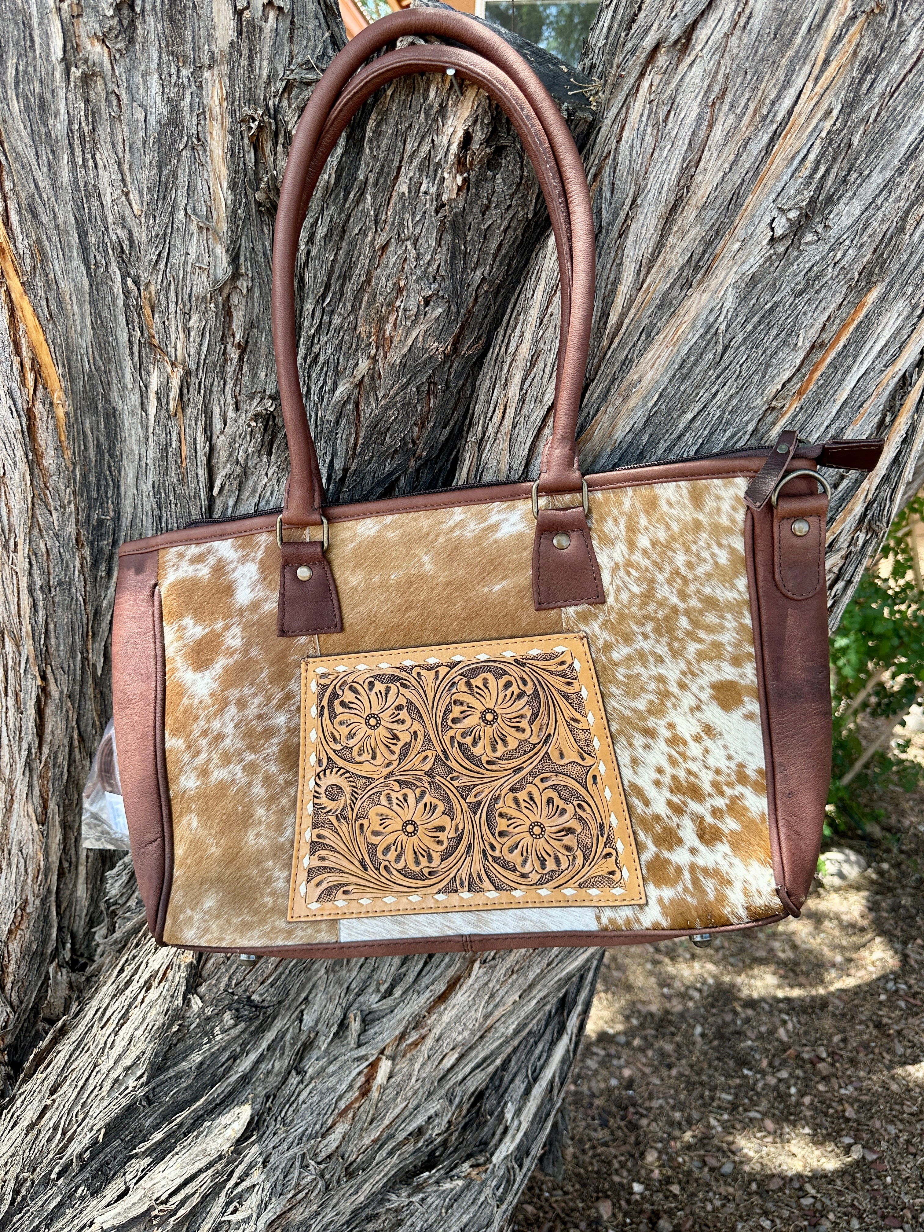 Genuine Tooled Leather & Cowhide Purse