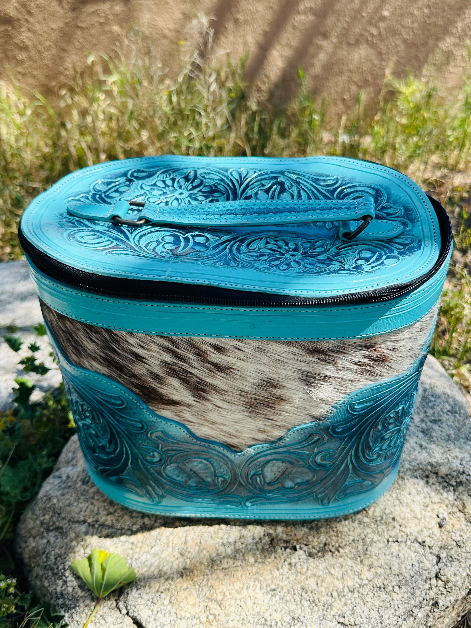 Genuine Cowhide & Tooled Leather Make up Bag