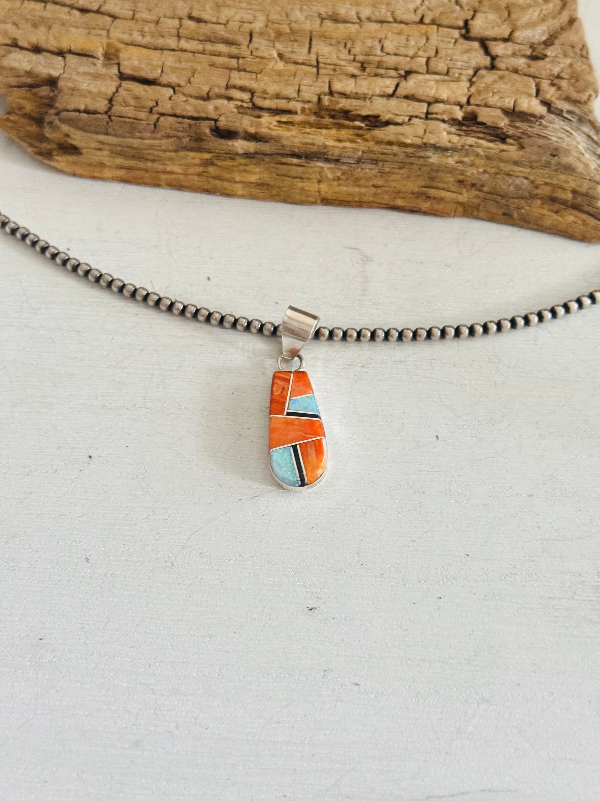 Navajo Made Multi Stone & Sterling Silver Inlay Pendant