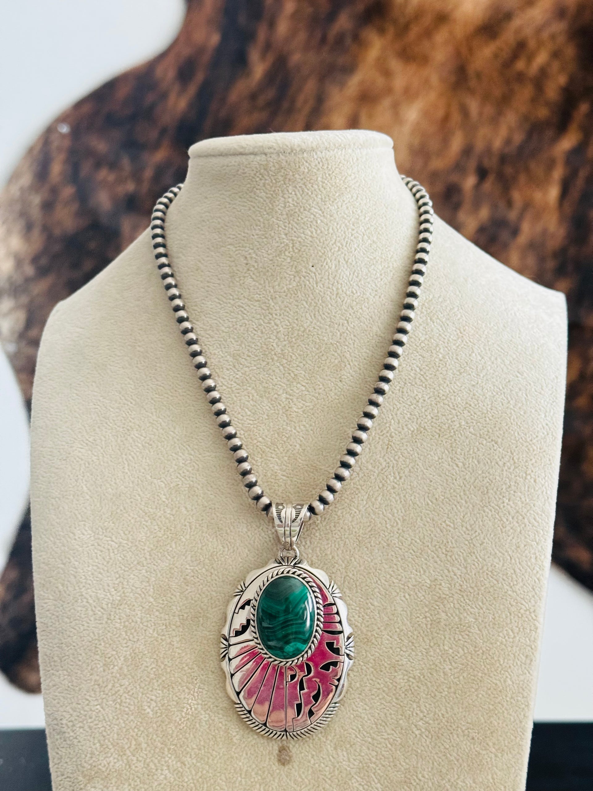 Eugene Belone Malachite & Sterling Silver Pendant