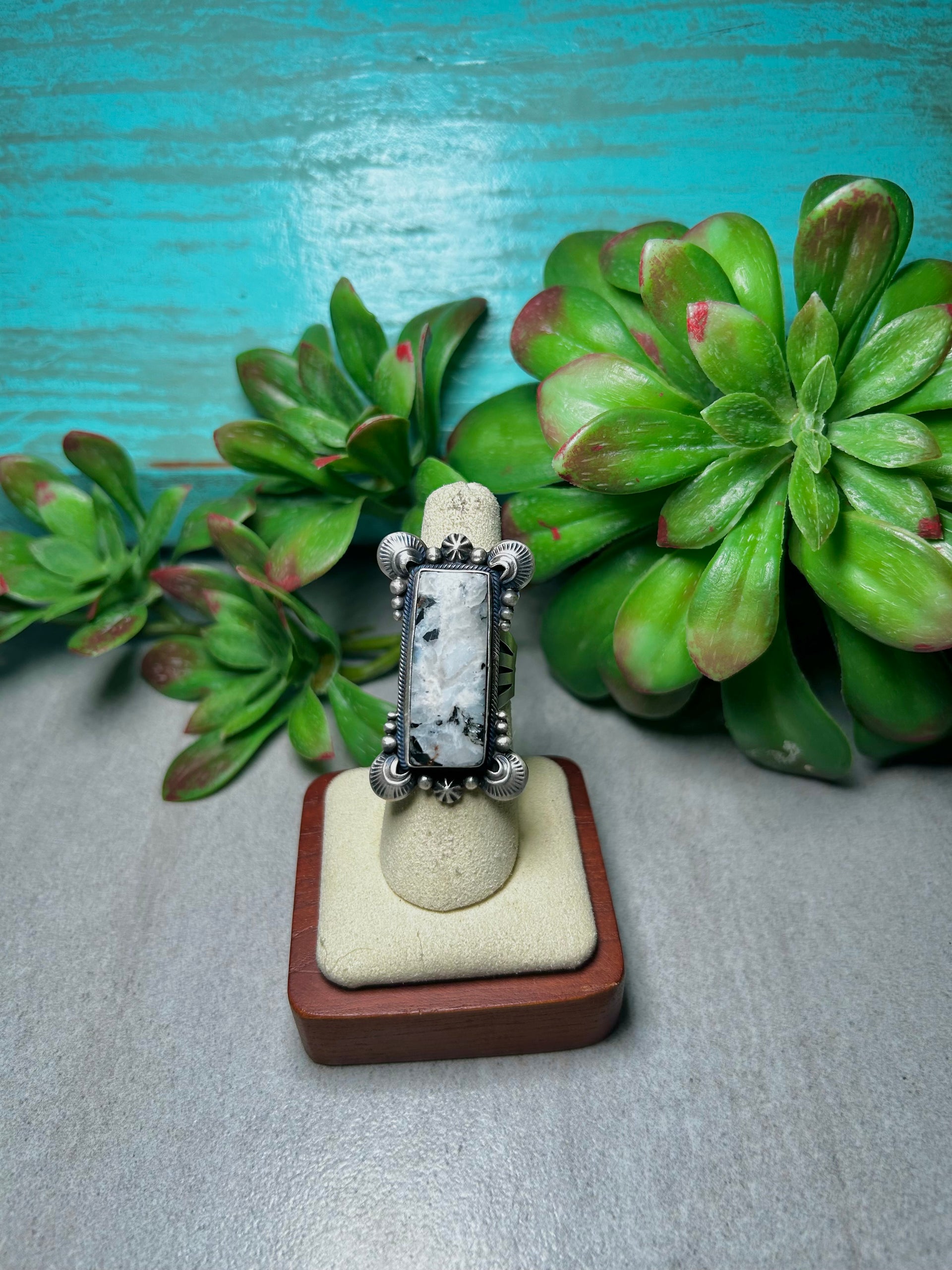 Randy Boyd White Buffalo & Sterling Silver Ring Size 6.5