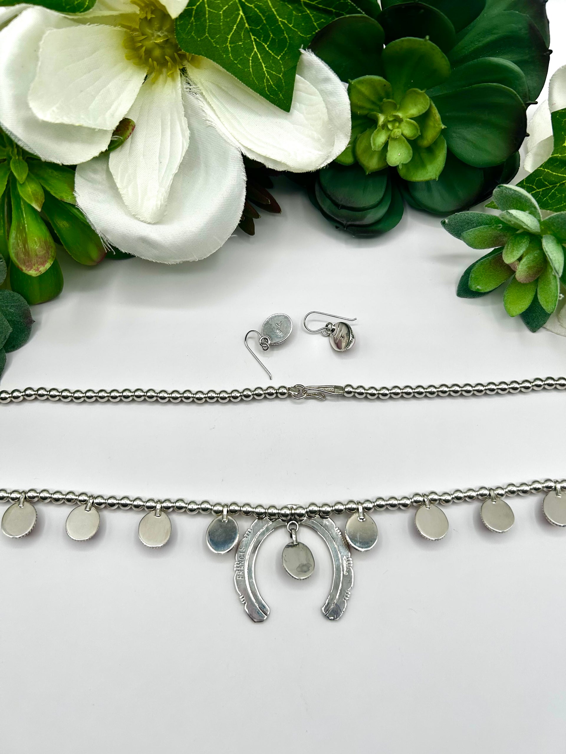 Francis Yazzie Pink Conch & Sterling Silver Necklace Set