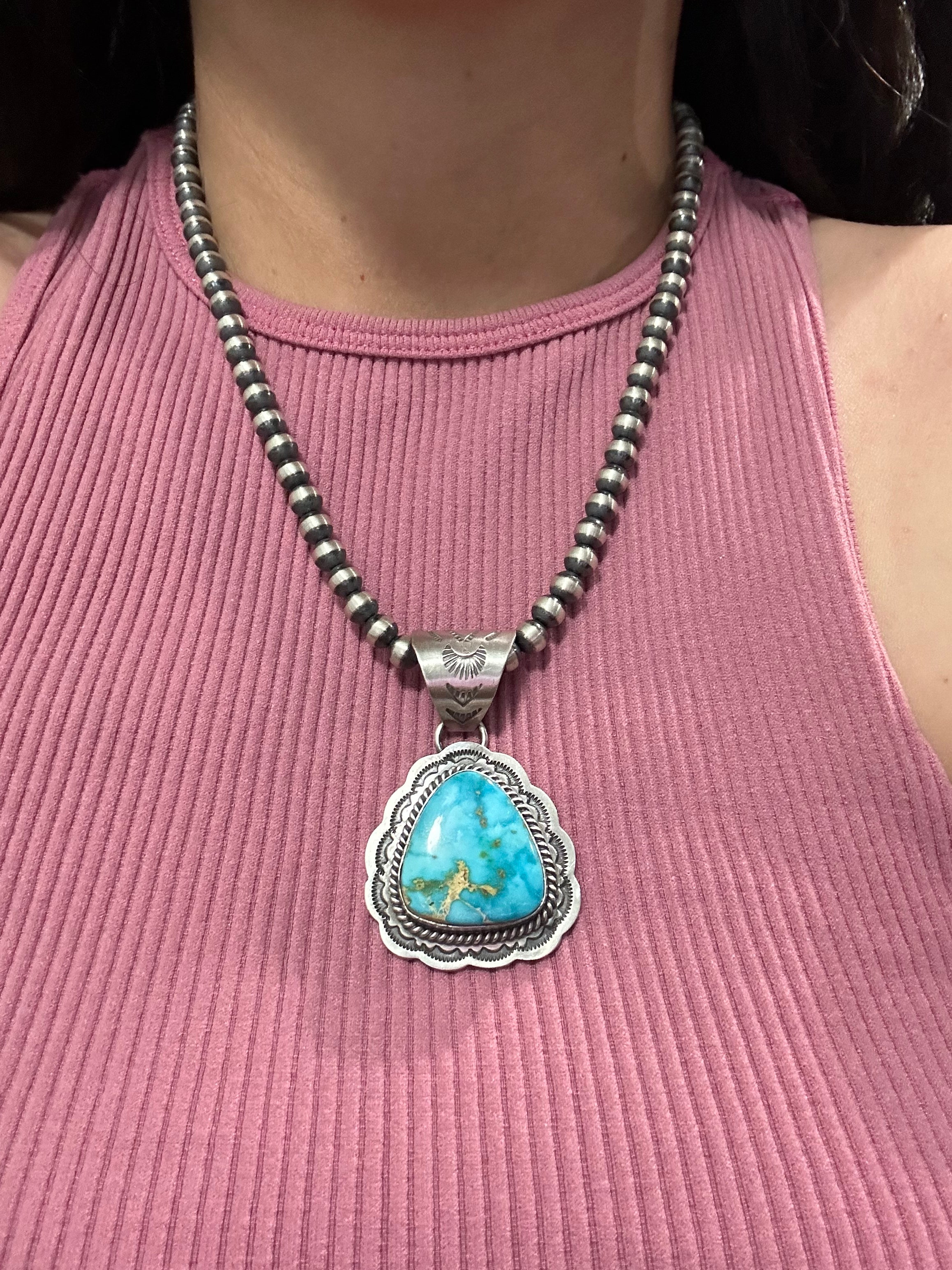 Gilbert Platero Sonoran Mountain Turquoise & Sterling Silver Pendant