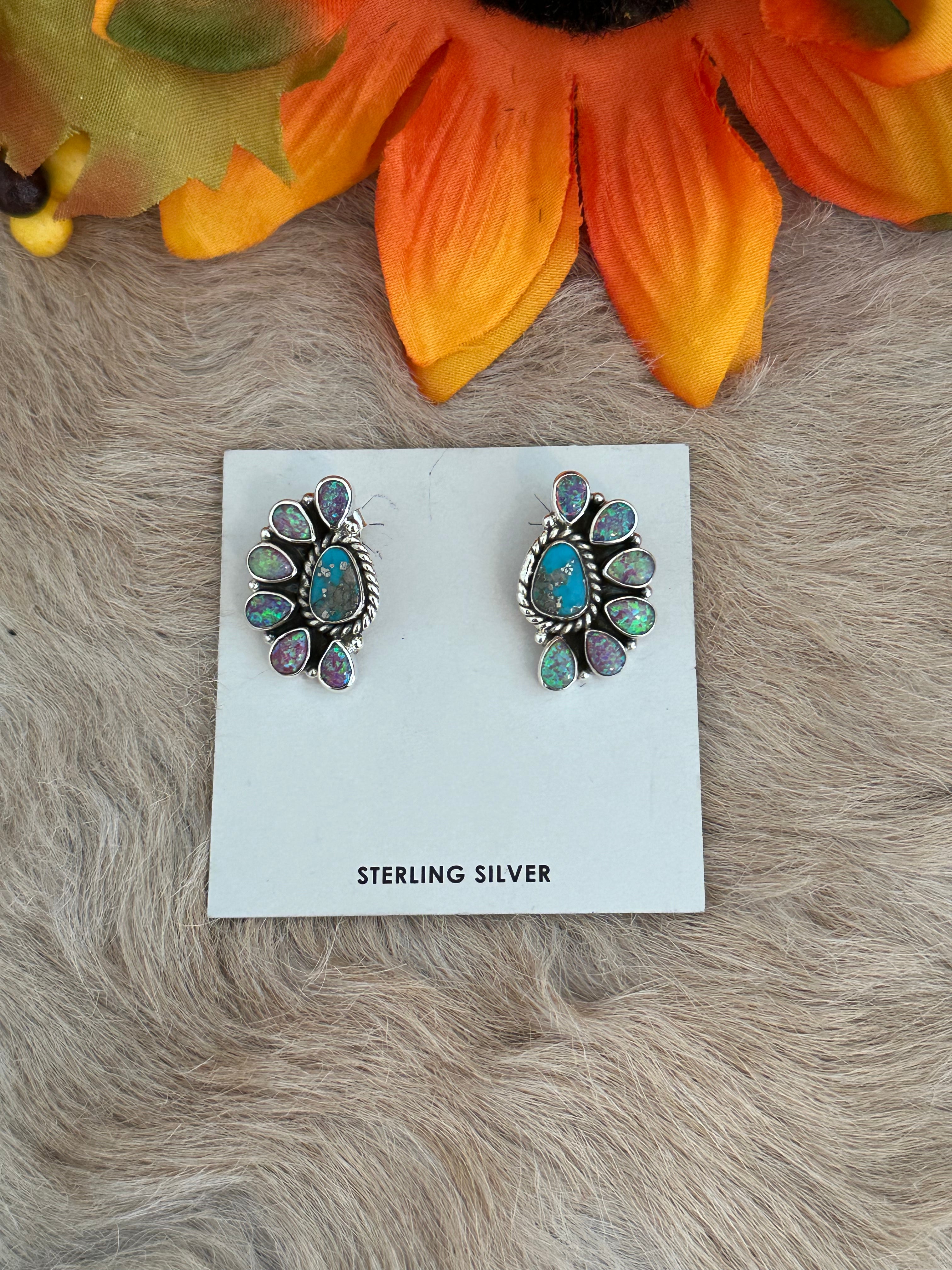 Southwest Handmade Multi Stone & Sterling Silver Post Earrings