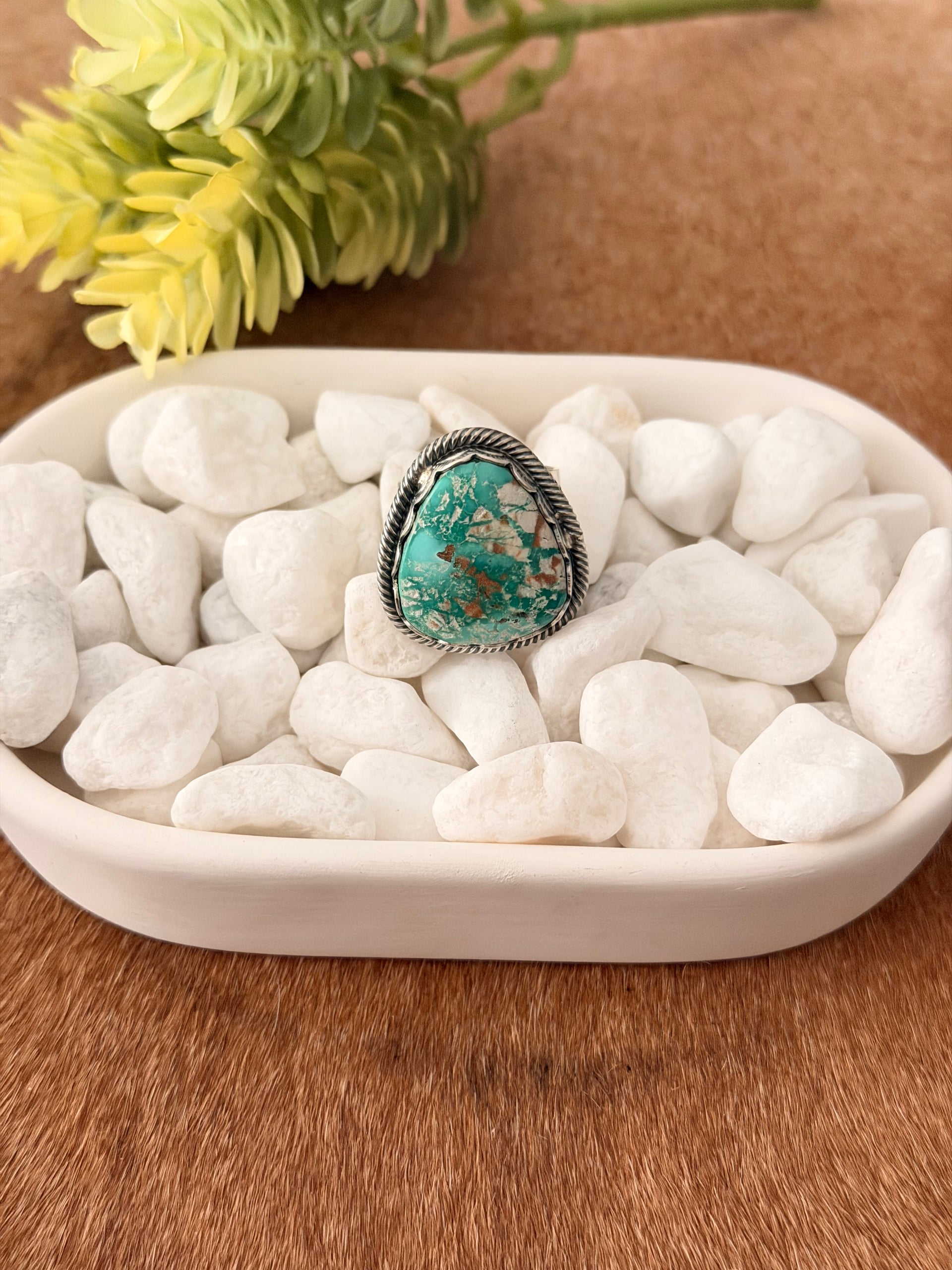 David Benally Carico Lake Turquoise & Sterling Silver Ring Size 6.5