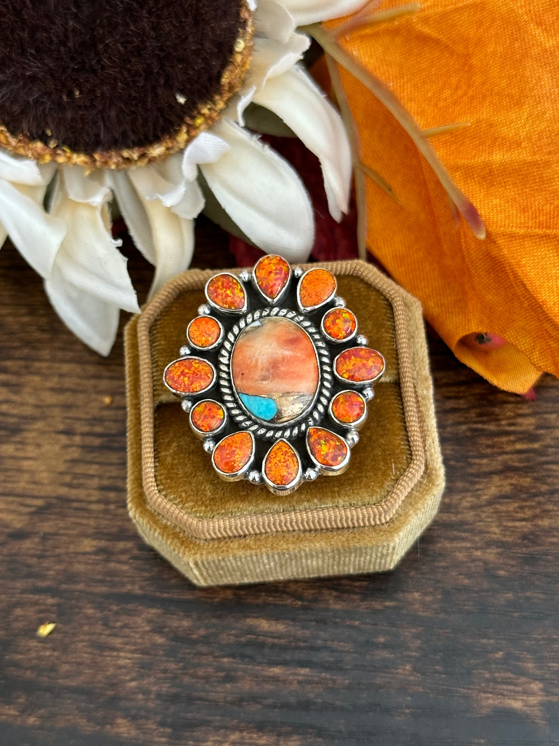 Southwest Handmade Multi Stone & Sterling Silver Adjustable Ring