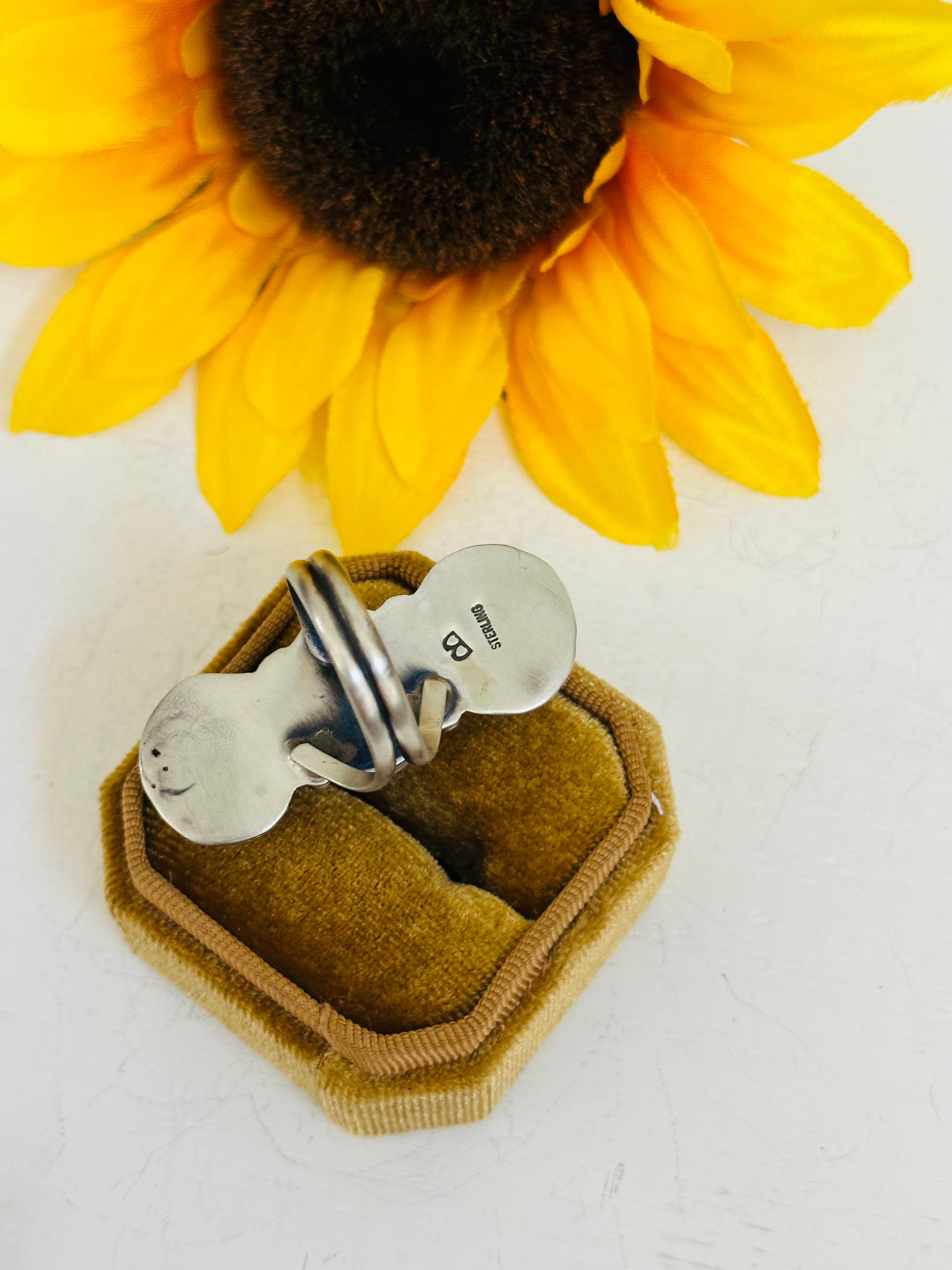 Navajo Made New Lander Varicsite & Sterling Silver Adjustable Ring