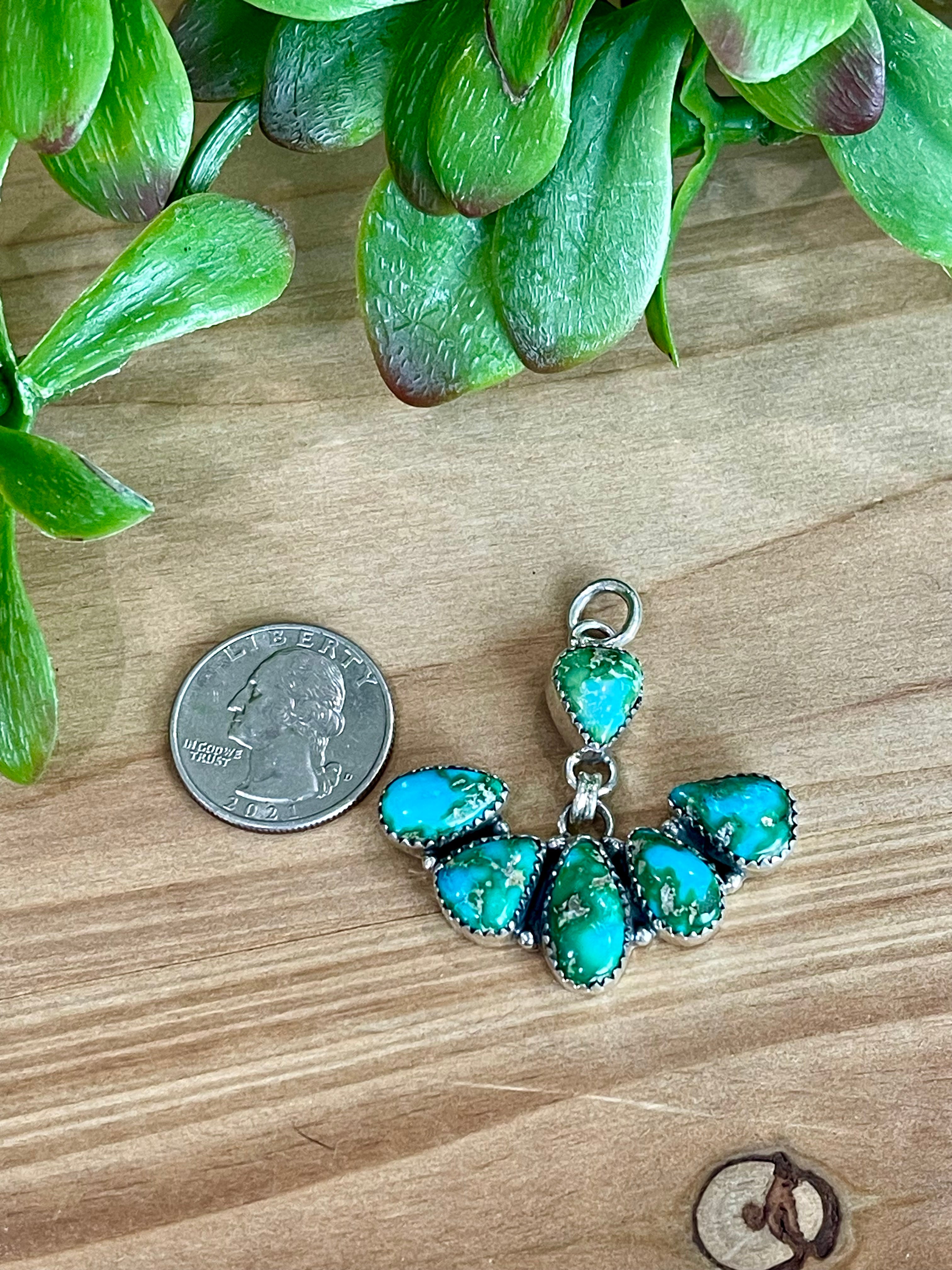 Southwest Handmade Sonoran Mountain Turquoise & Sterling Silver Cluster Dangle Pendant