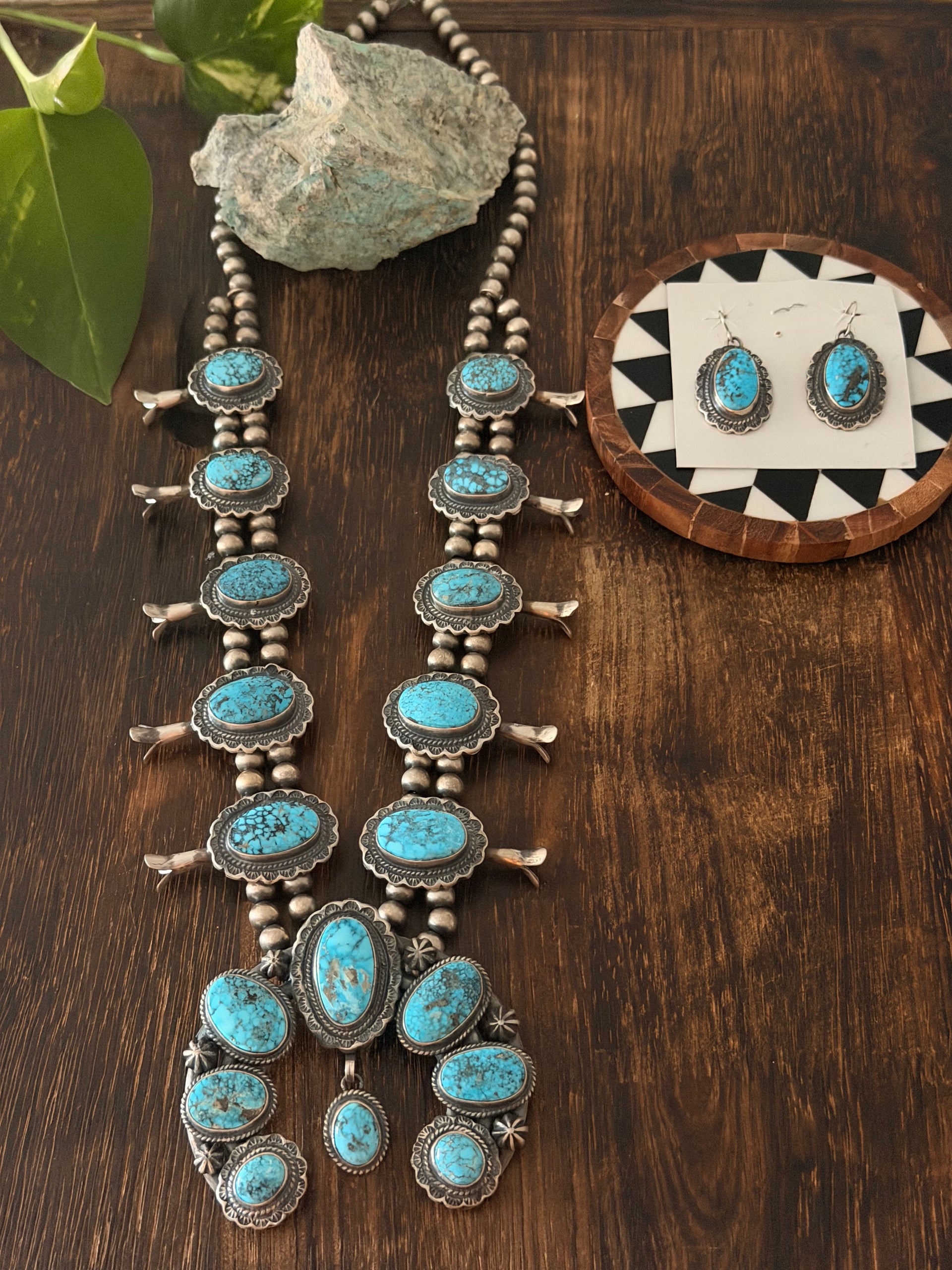 Thomas Francisco Kingman Turquoise & Sterling Silver Squash Blossom Necklace