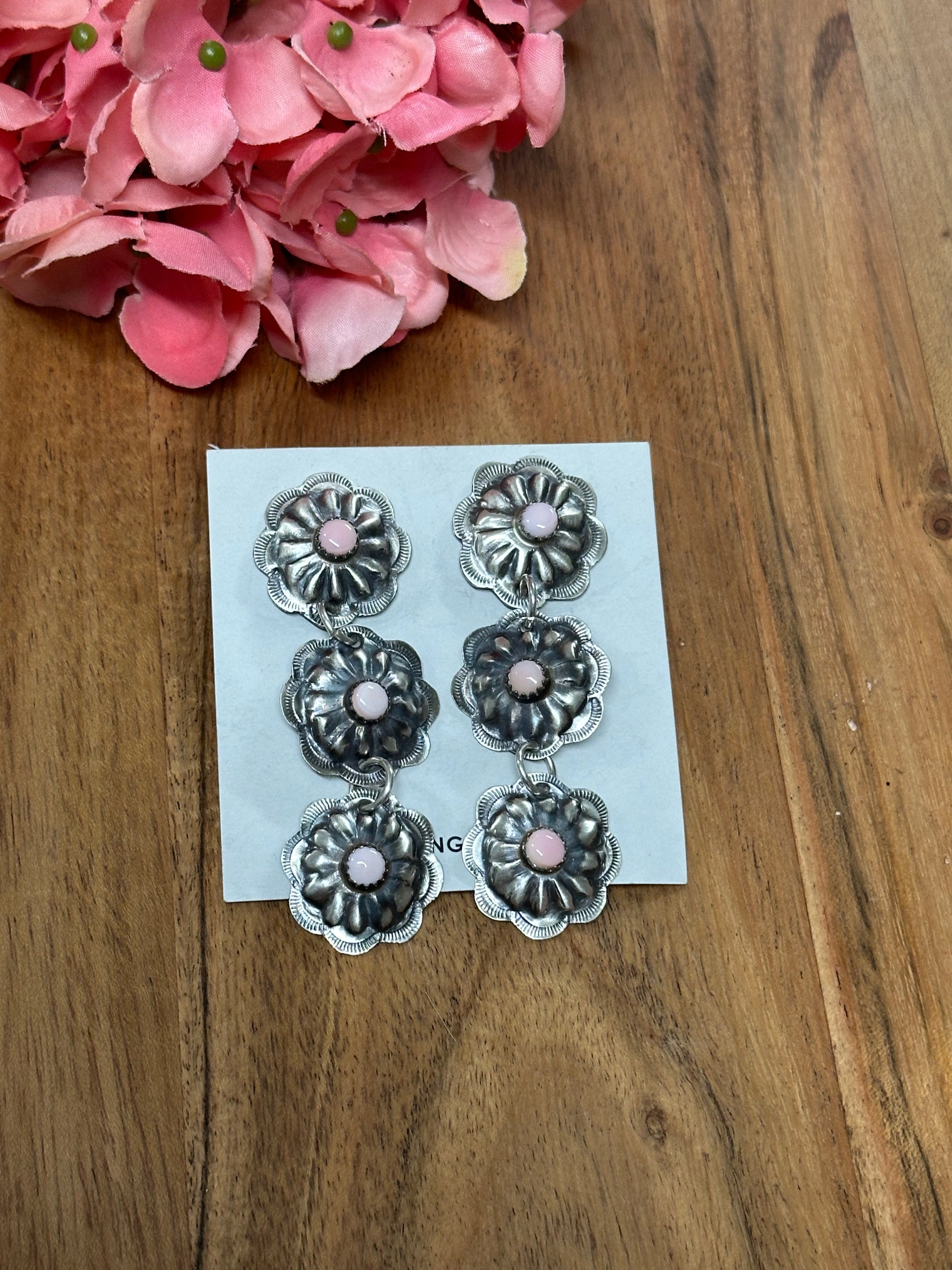 Navajo Made Pink Conch  & Sterling Silver Post Earrings