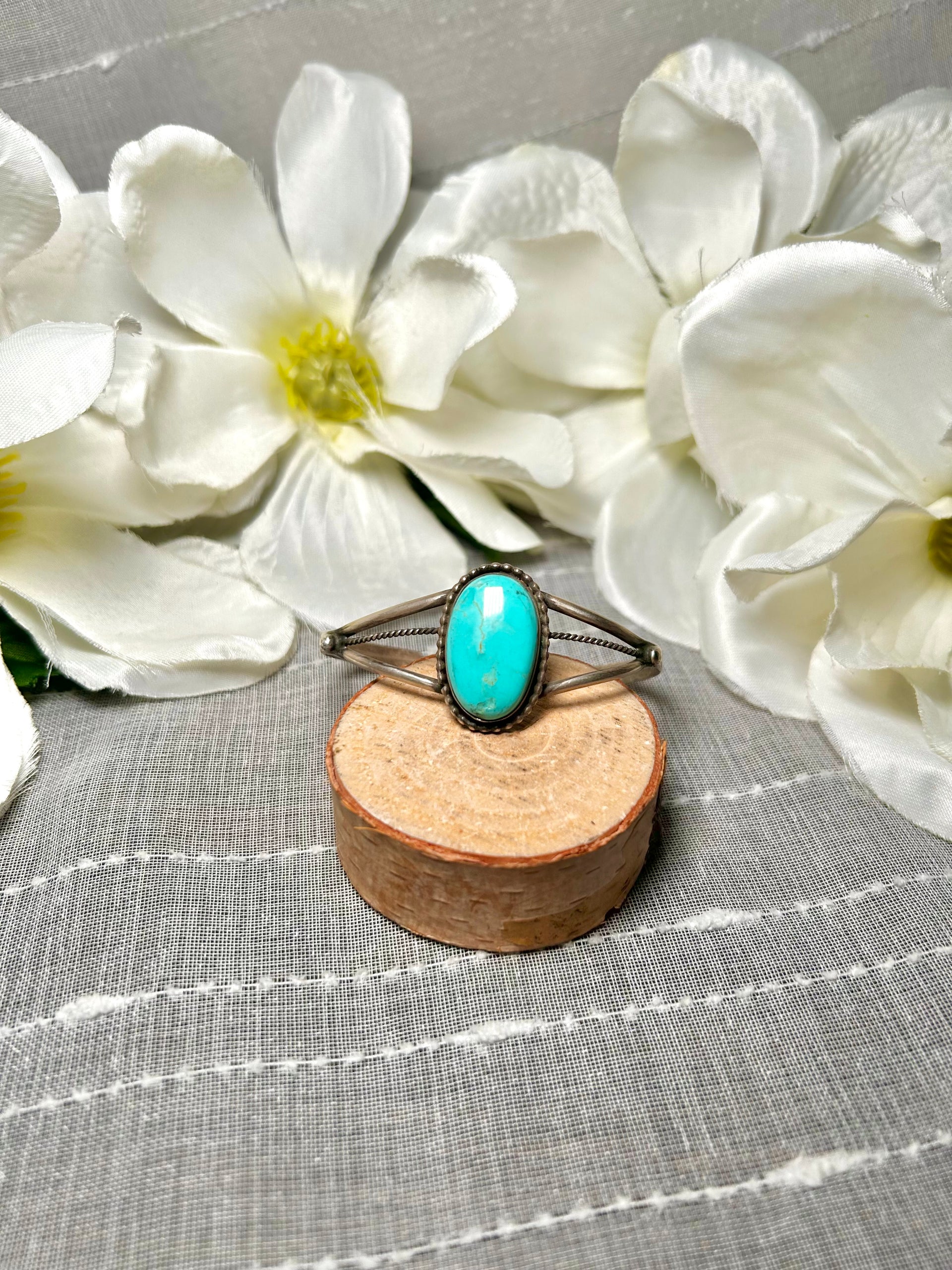 Navajo Made Kingman Turquoise & Sterling Silver Cuff Bracelet