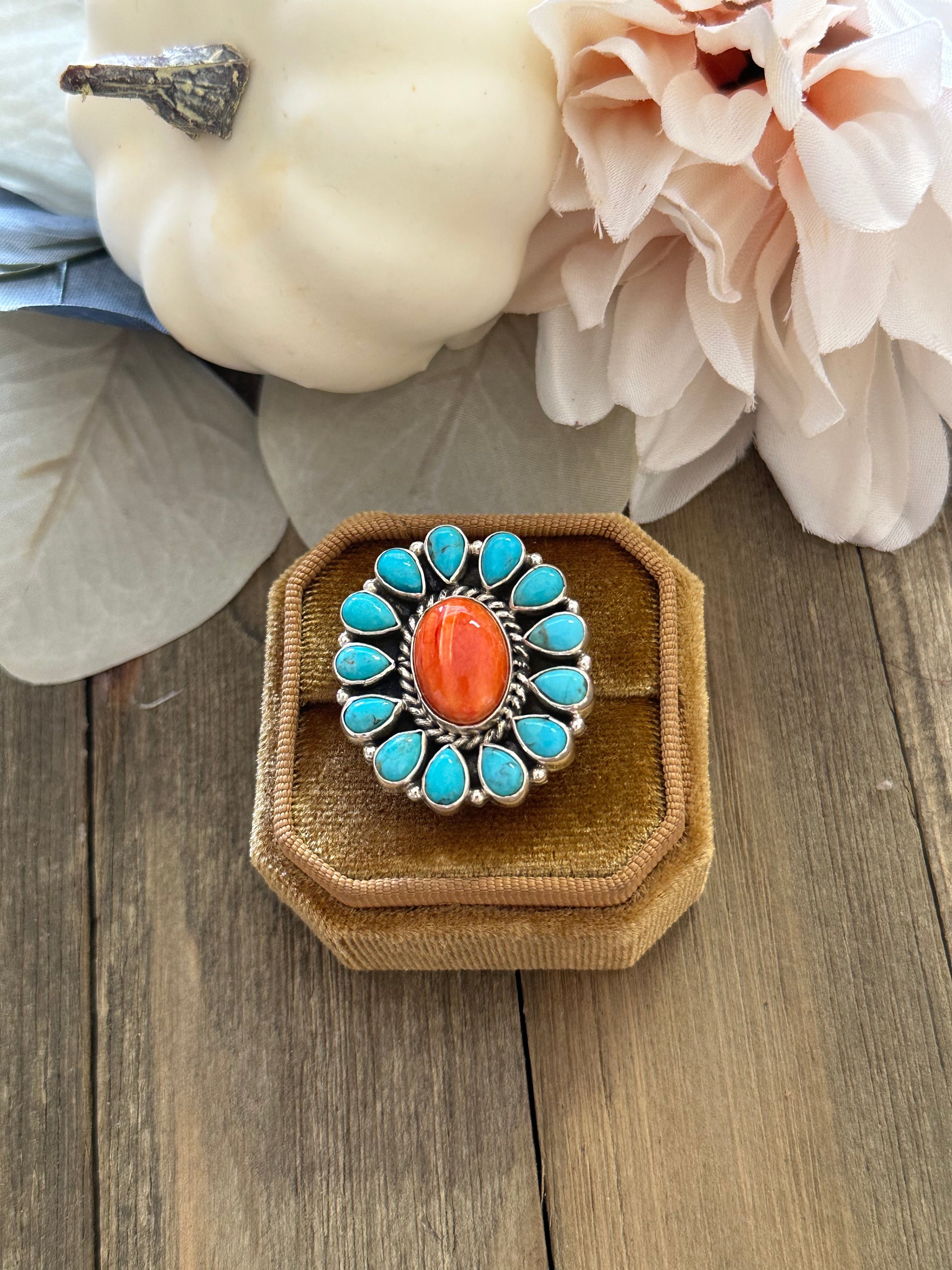 Southwest Handmade Multi Stone & Sterling Silver Adjustable Ring
