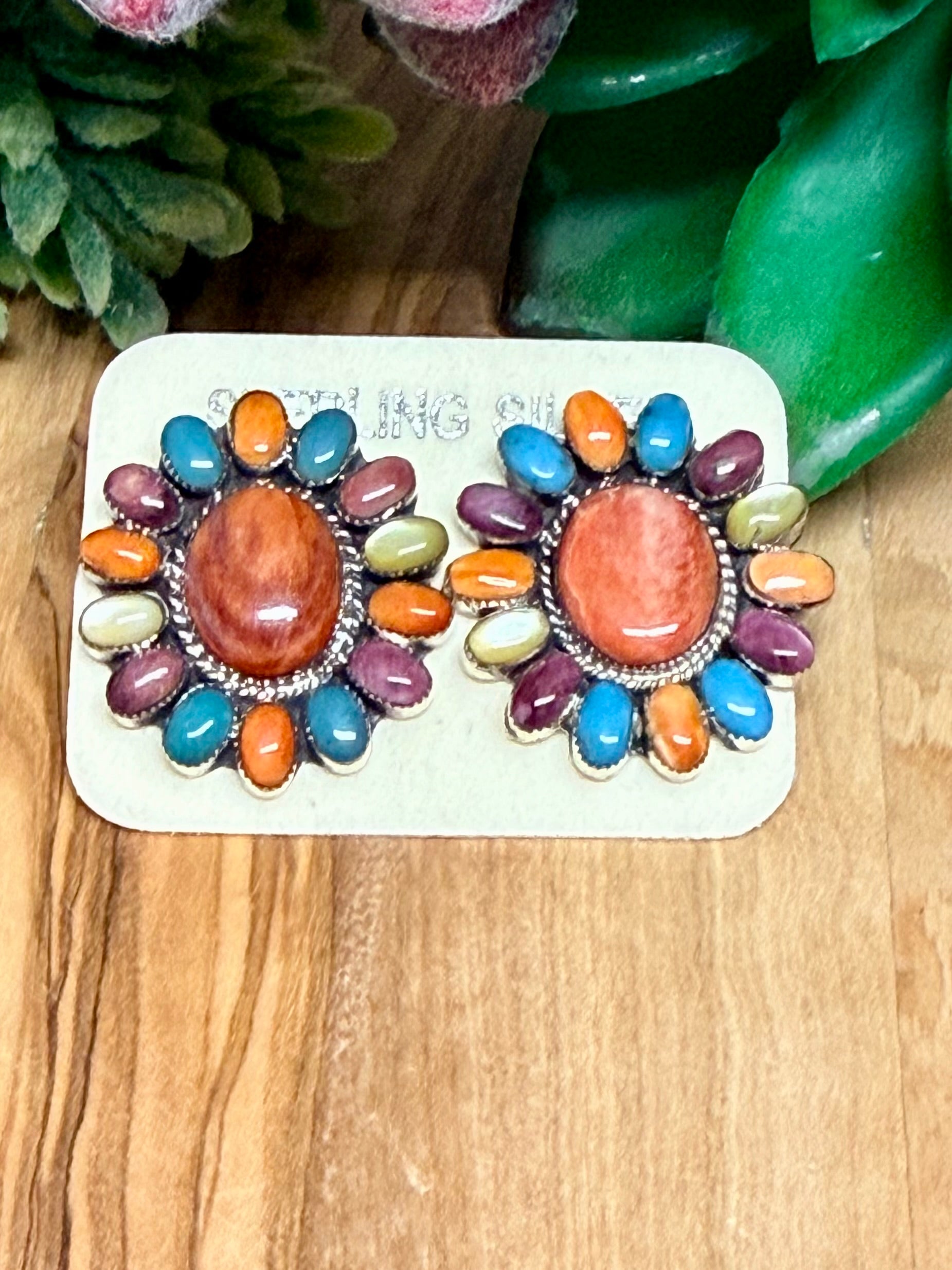 Southwest Handmade Multistone & Sterling Silver Earrings