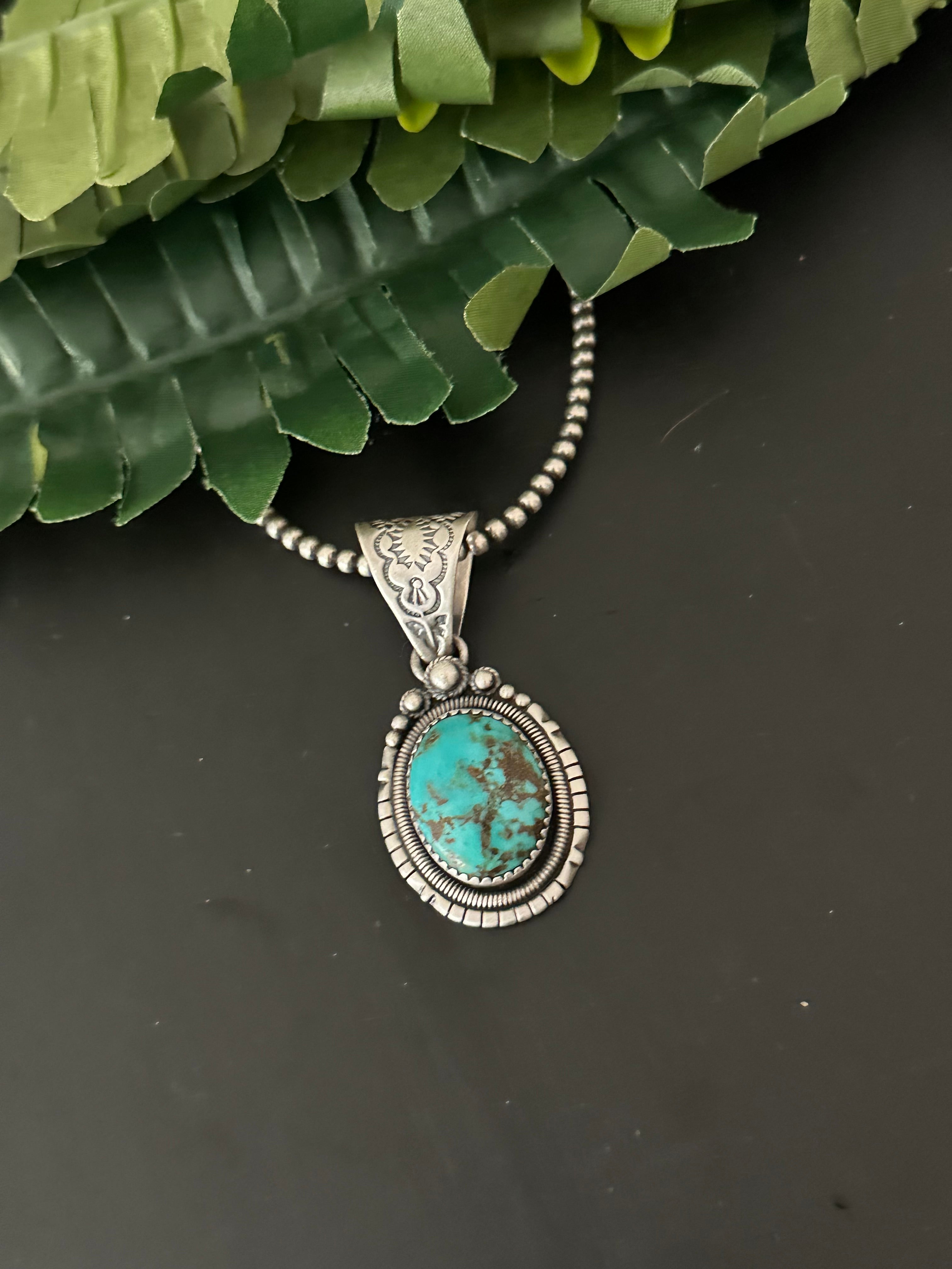 Navajo Natural Royston Turquoise & Sterling Silver Pendant