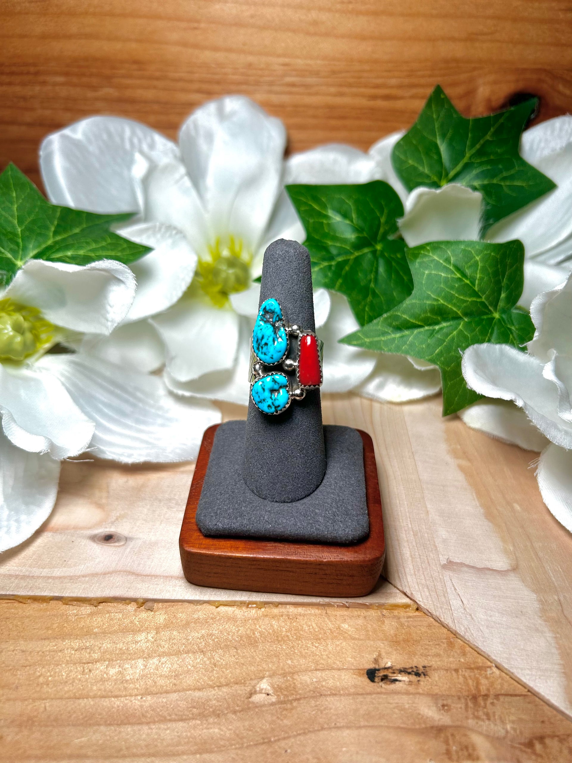 Navajo Made Multi Stone & Sterling Silver Ring Size 7