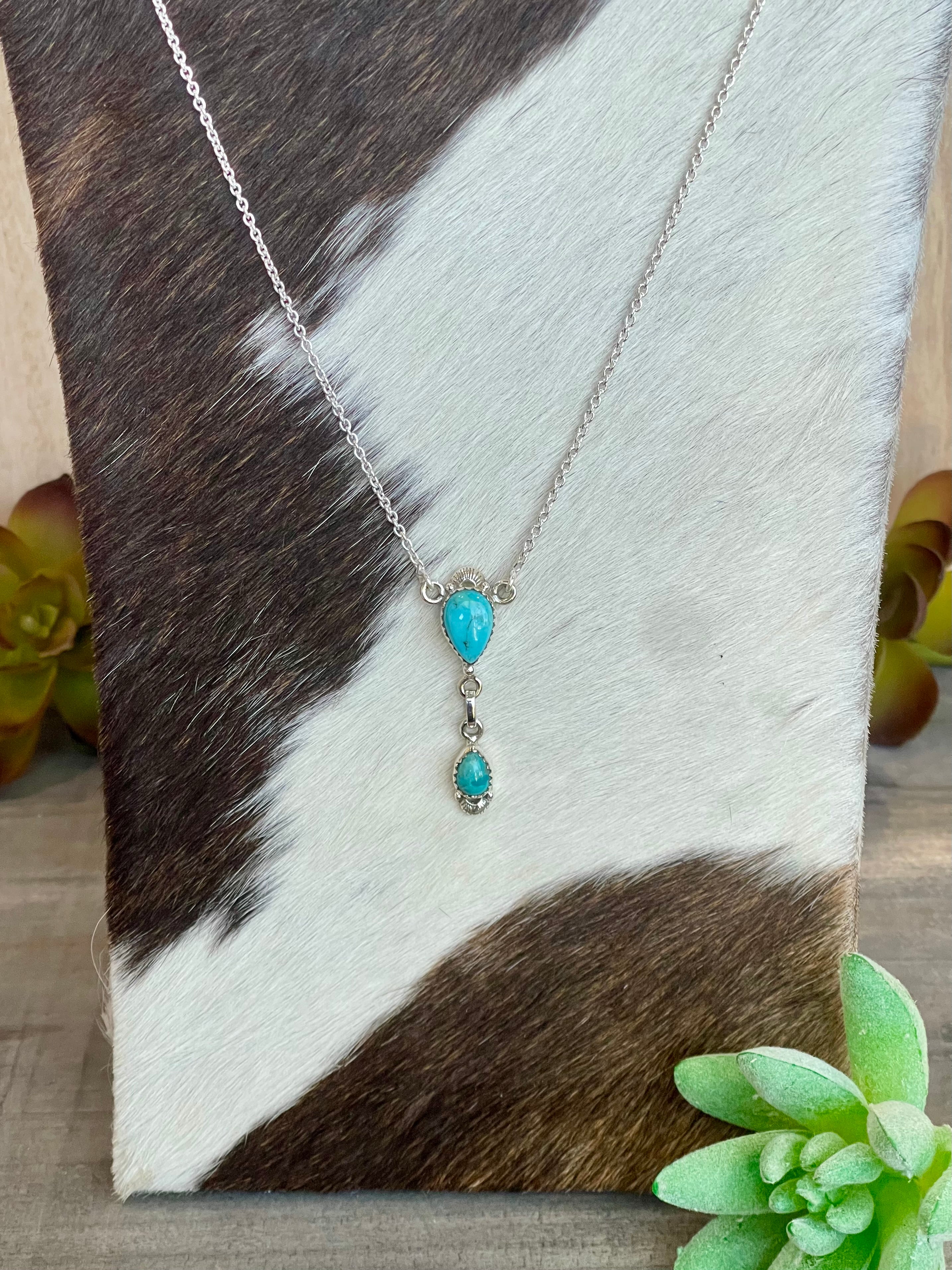 Southwest Handmade Kingman Turquoise & Sterling Silver Chain Necklace