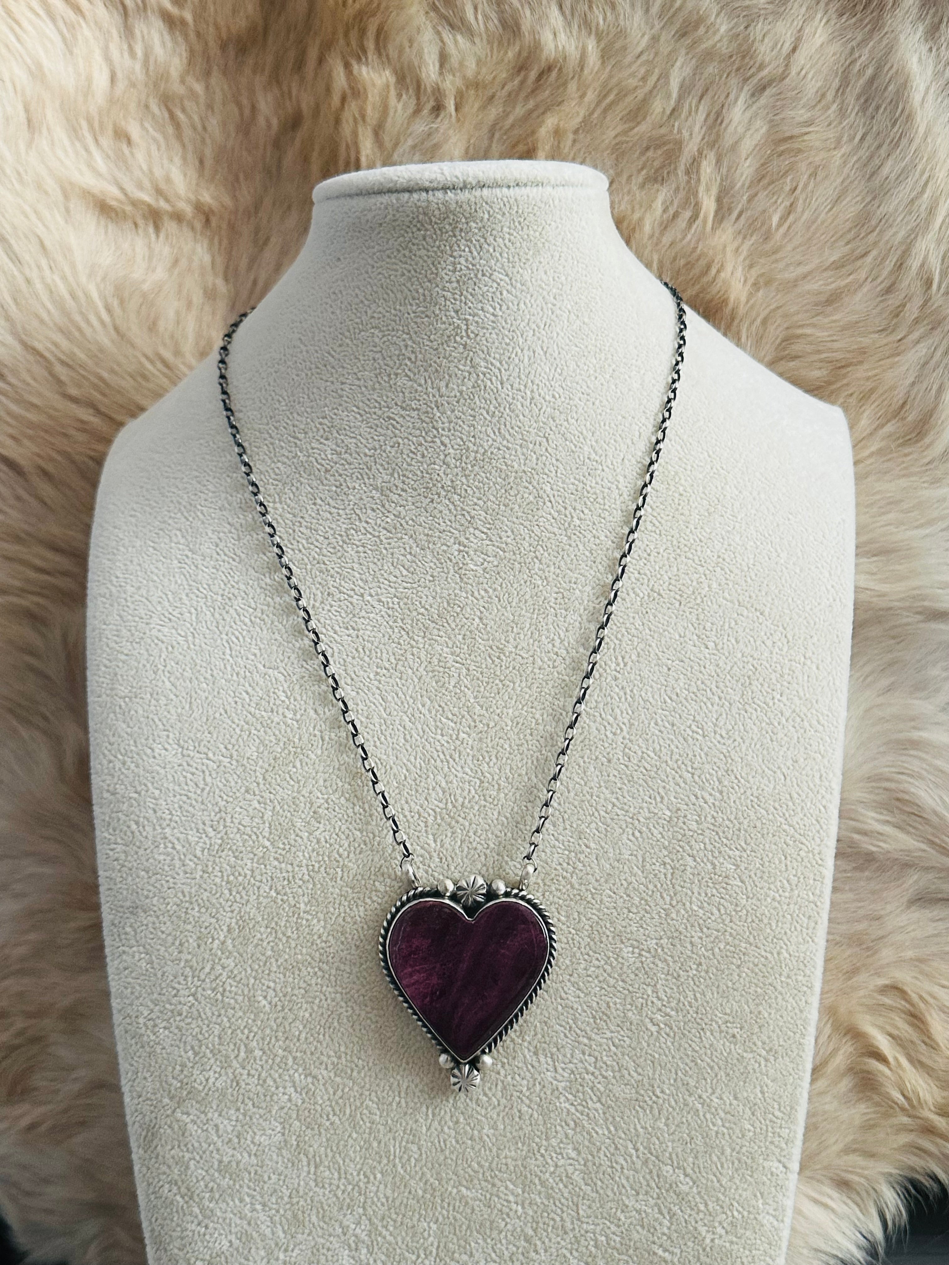 Alfred Martinez Purple Spiny Oyster & Sterling Silver Heart Necklace