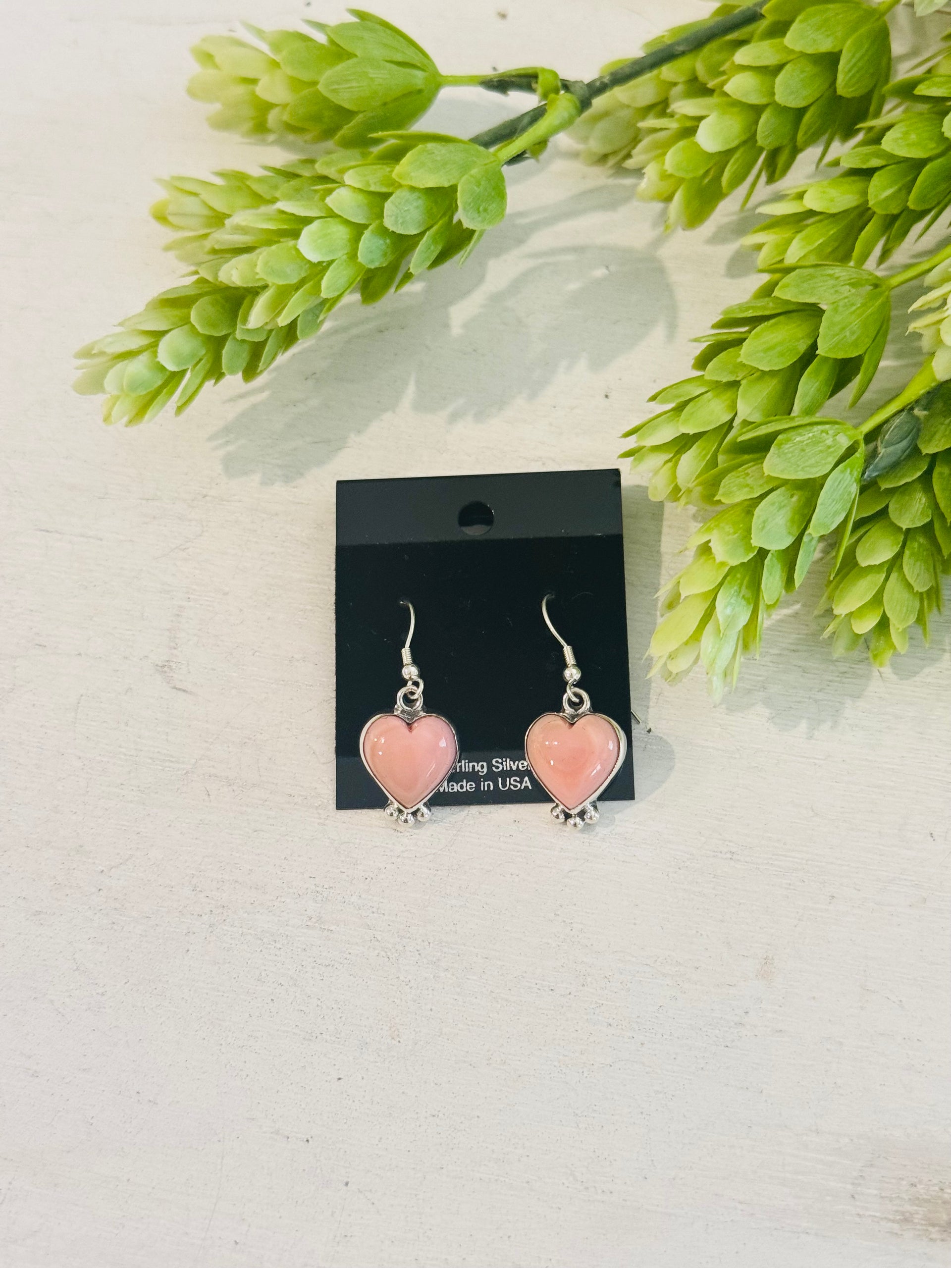 Southwest Made Pink Conch & Sterling Silver Dangle Earrings