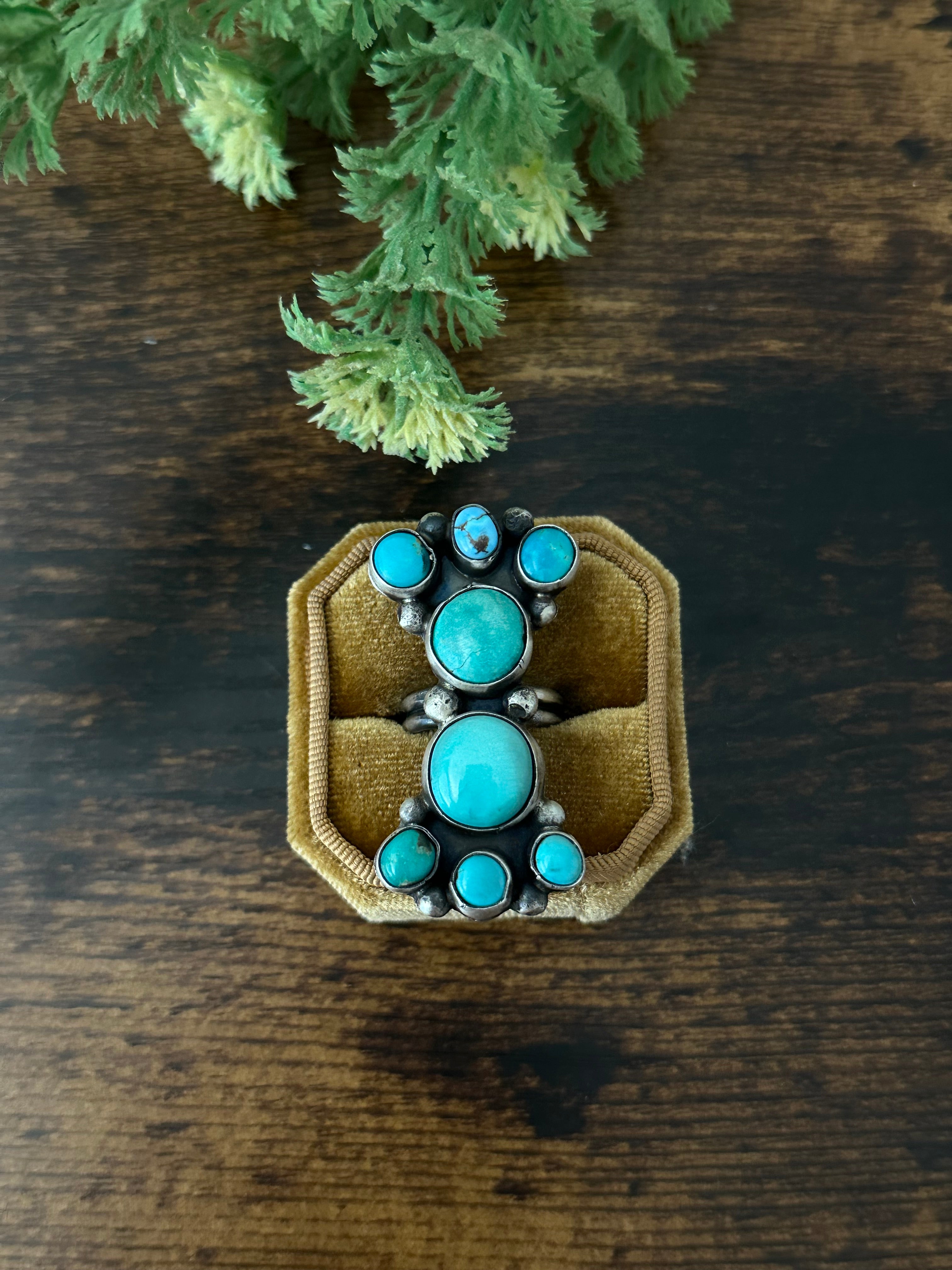 Navajo Made Multi Turquoise & Sterling Silver Adjustable Ring