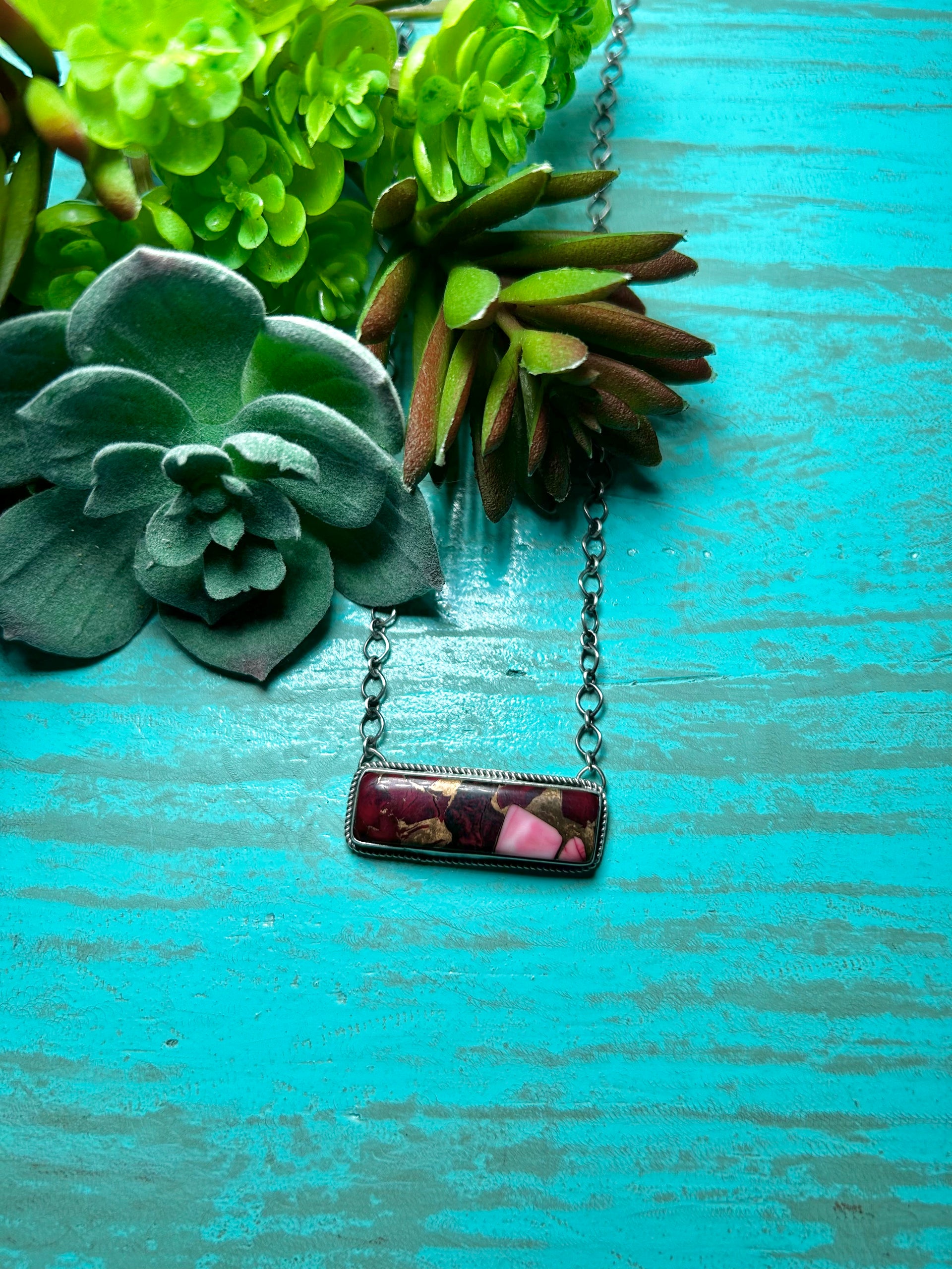 Navajo Made Rose Dahlia & Sterling Silver Necklace