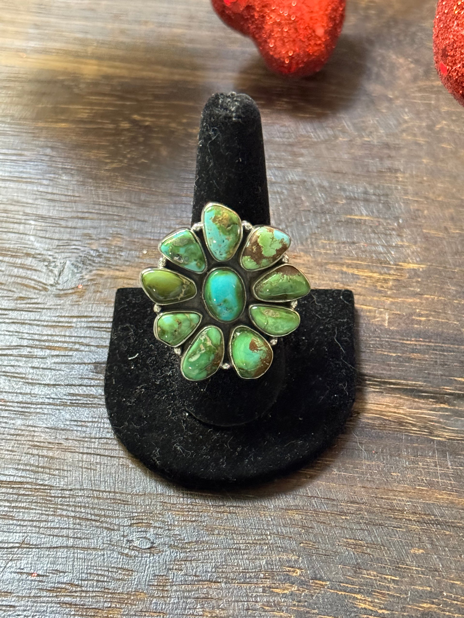 Southwest Handmade Sonoran Mountain Turquoise & Sterling Silver Adjustable Cluster Ring