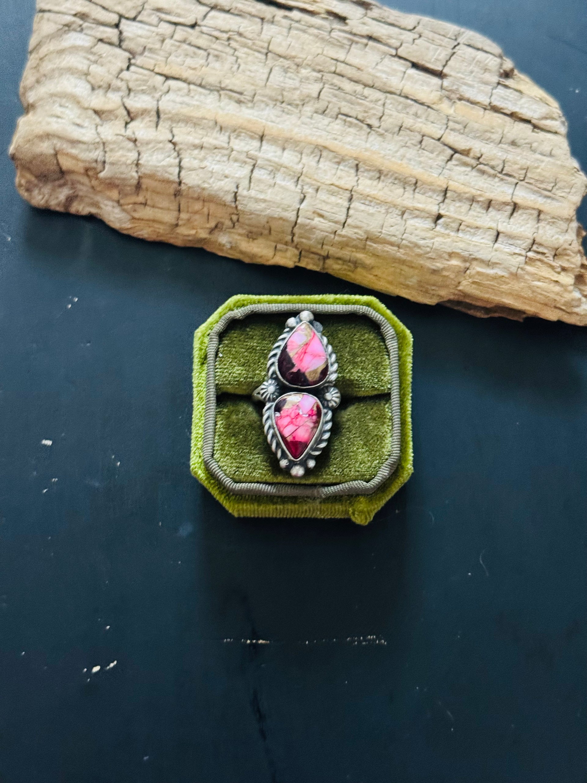 Robert Shakey Rose Dahlia Composite & Sterling Silver Ring Size 6.75