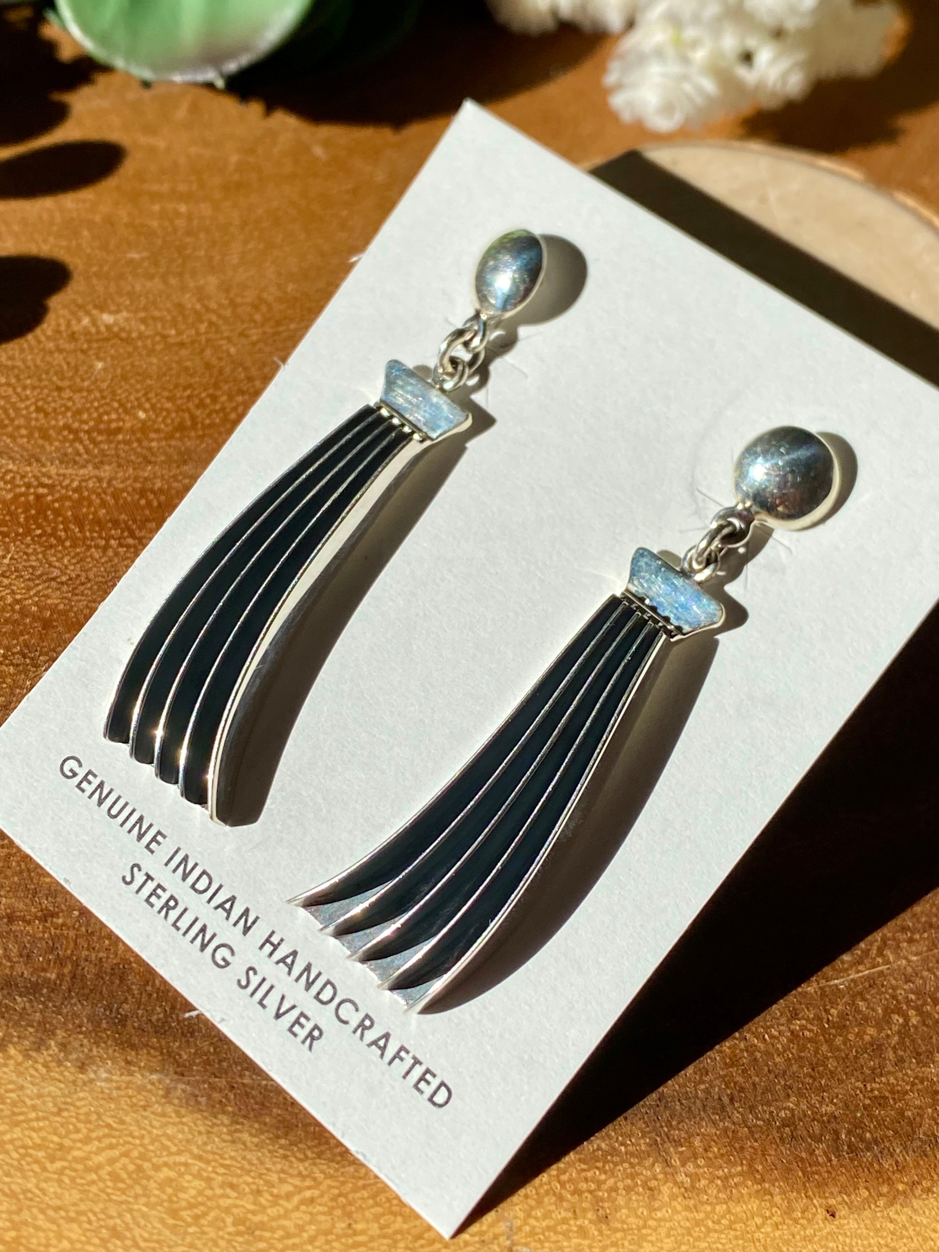 Navajo Made Sterling Silver Post Dangle Earrings