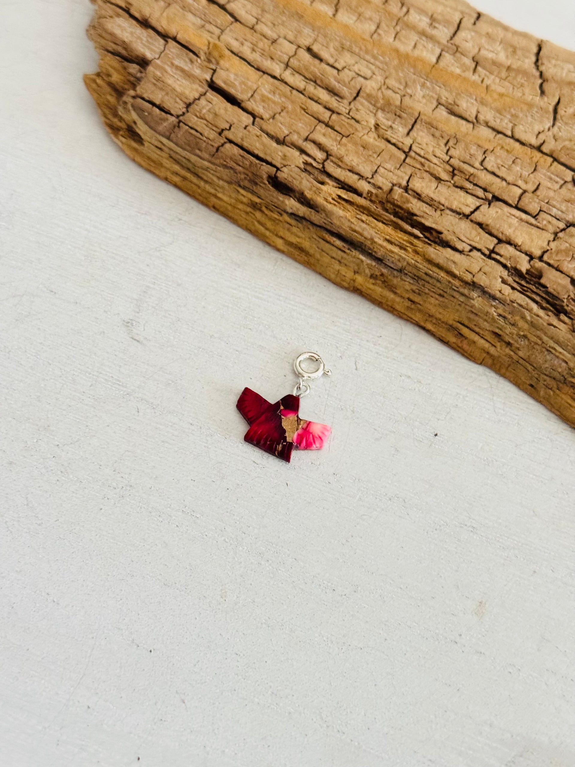 Navajo Made Rose Dahlia & Sterling Silver Bird Charms