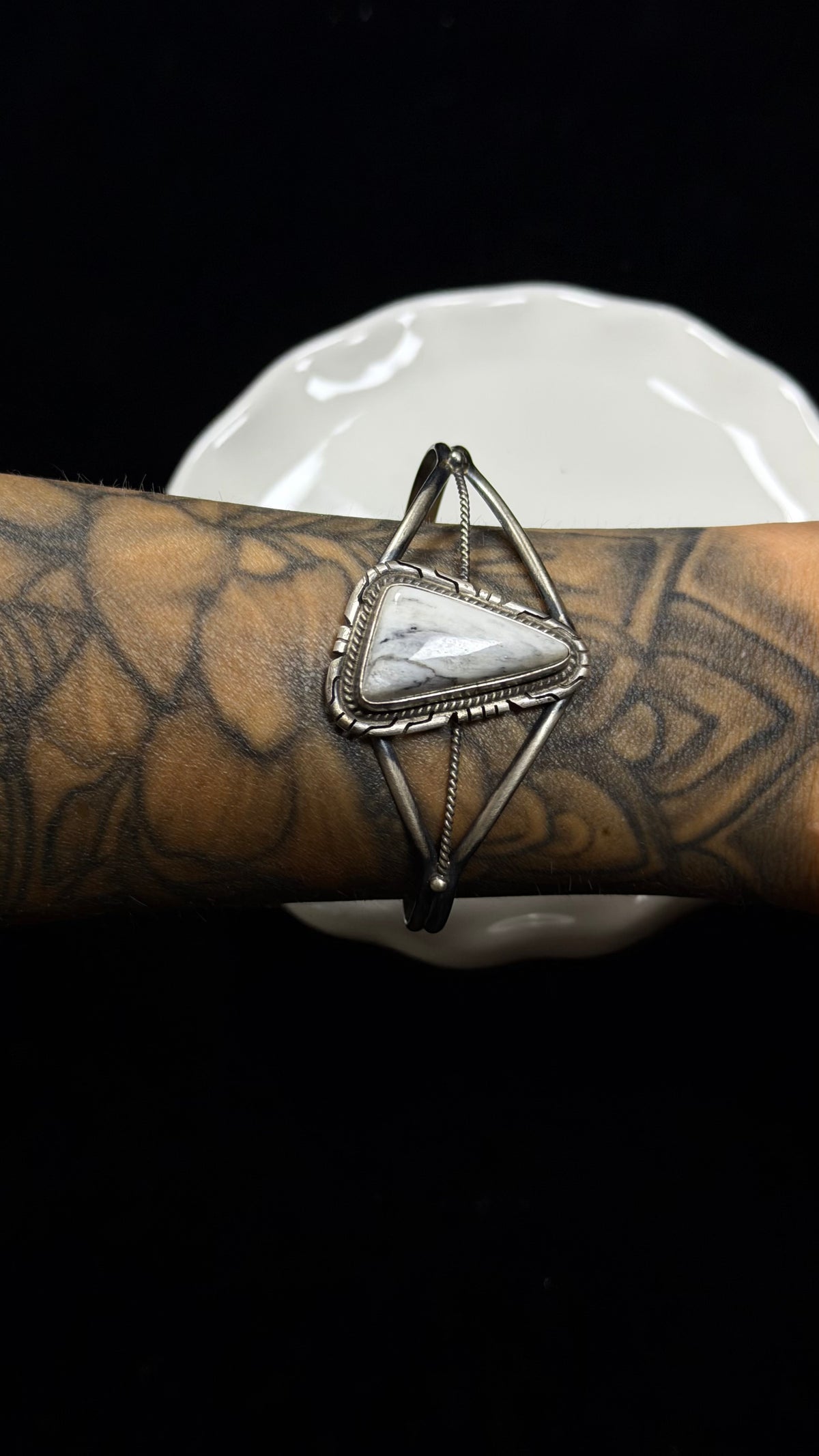 Peggy Skeets White Buffalo & Sterling Silver Cuff Bracelet