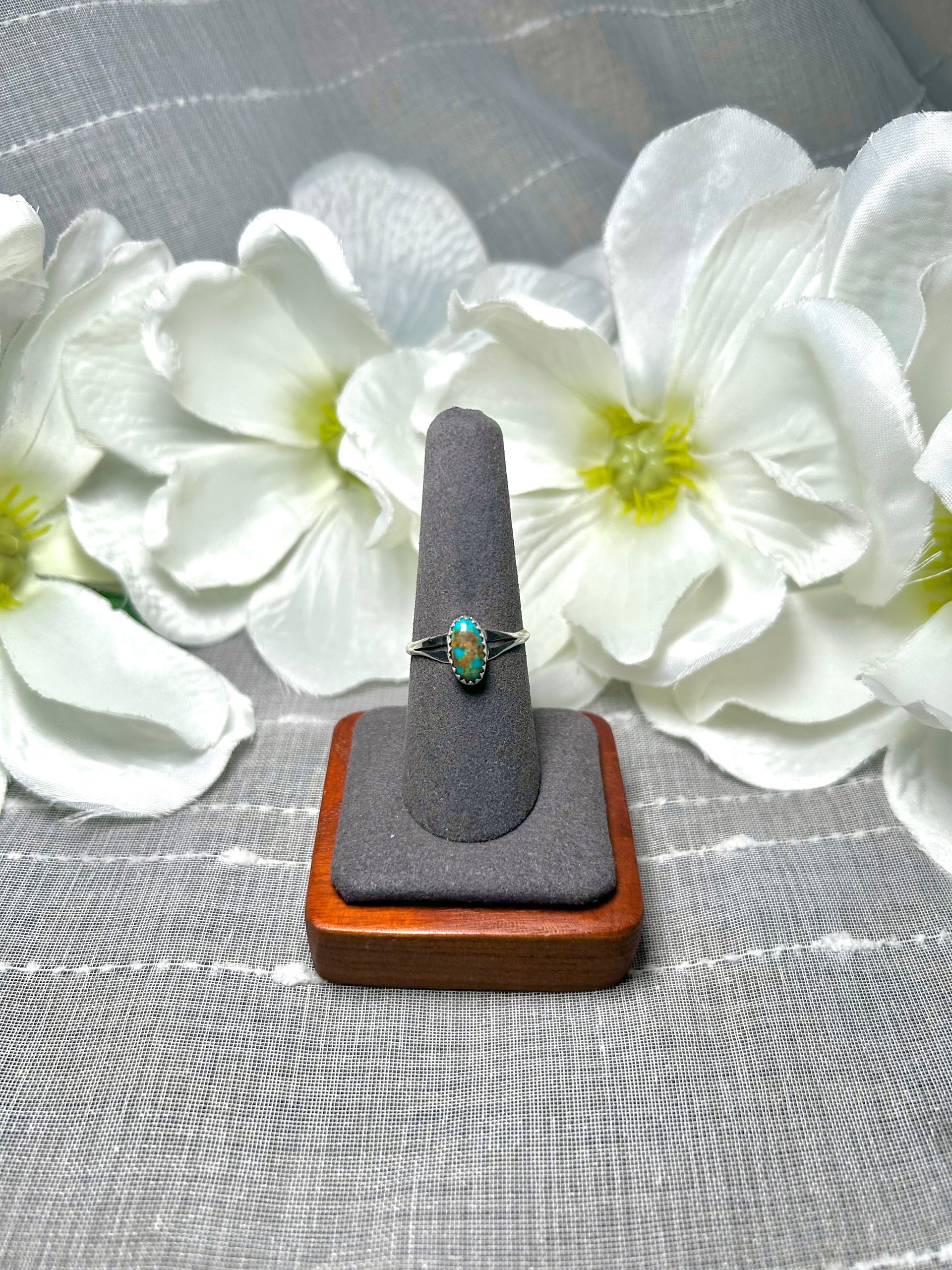 Navajo Made Kingman Turquoise & Sterling Silver Ring Size 8.25