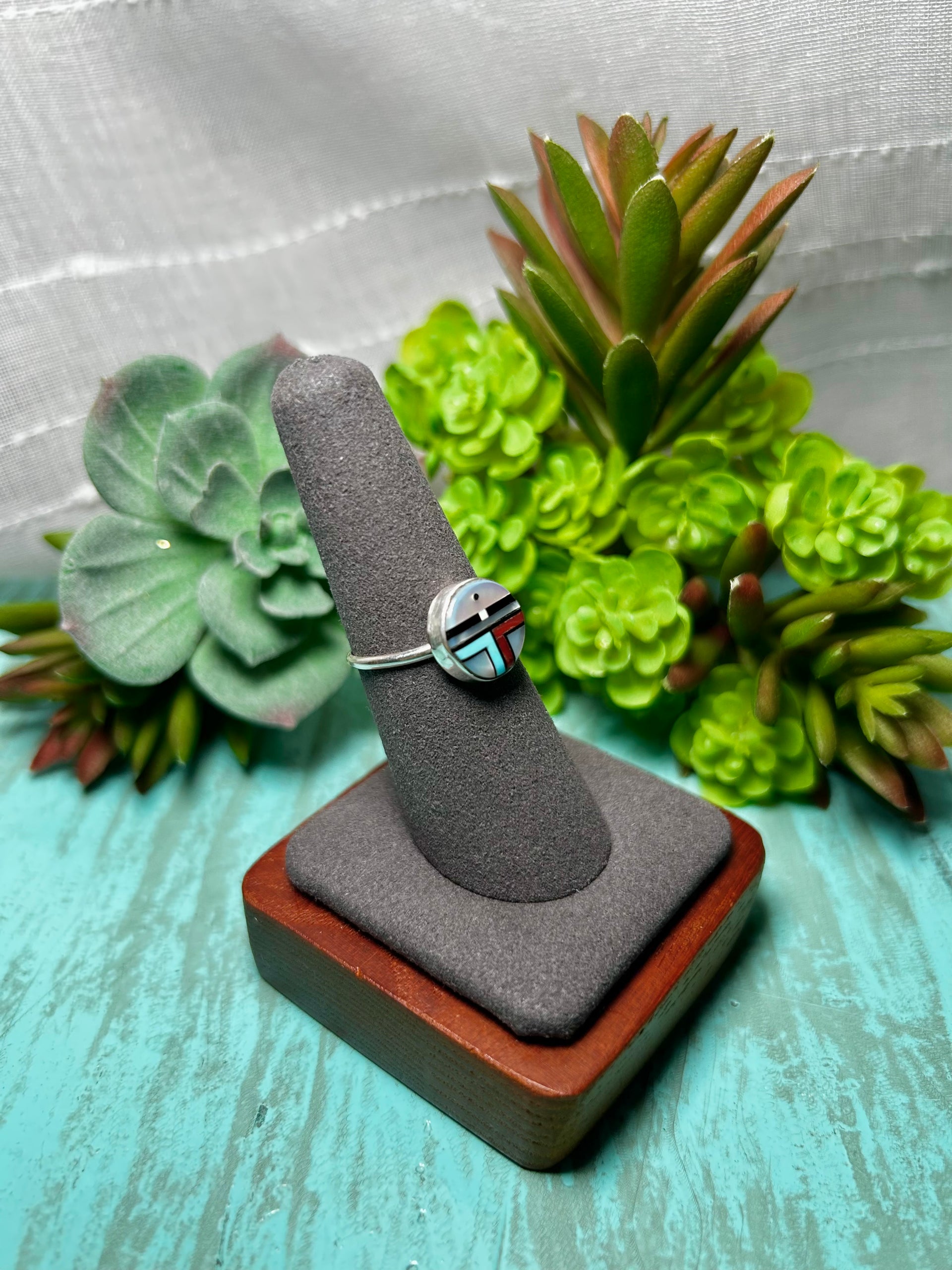 Zuni Made Multi Stone & Sterling Sliver  Ring