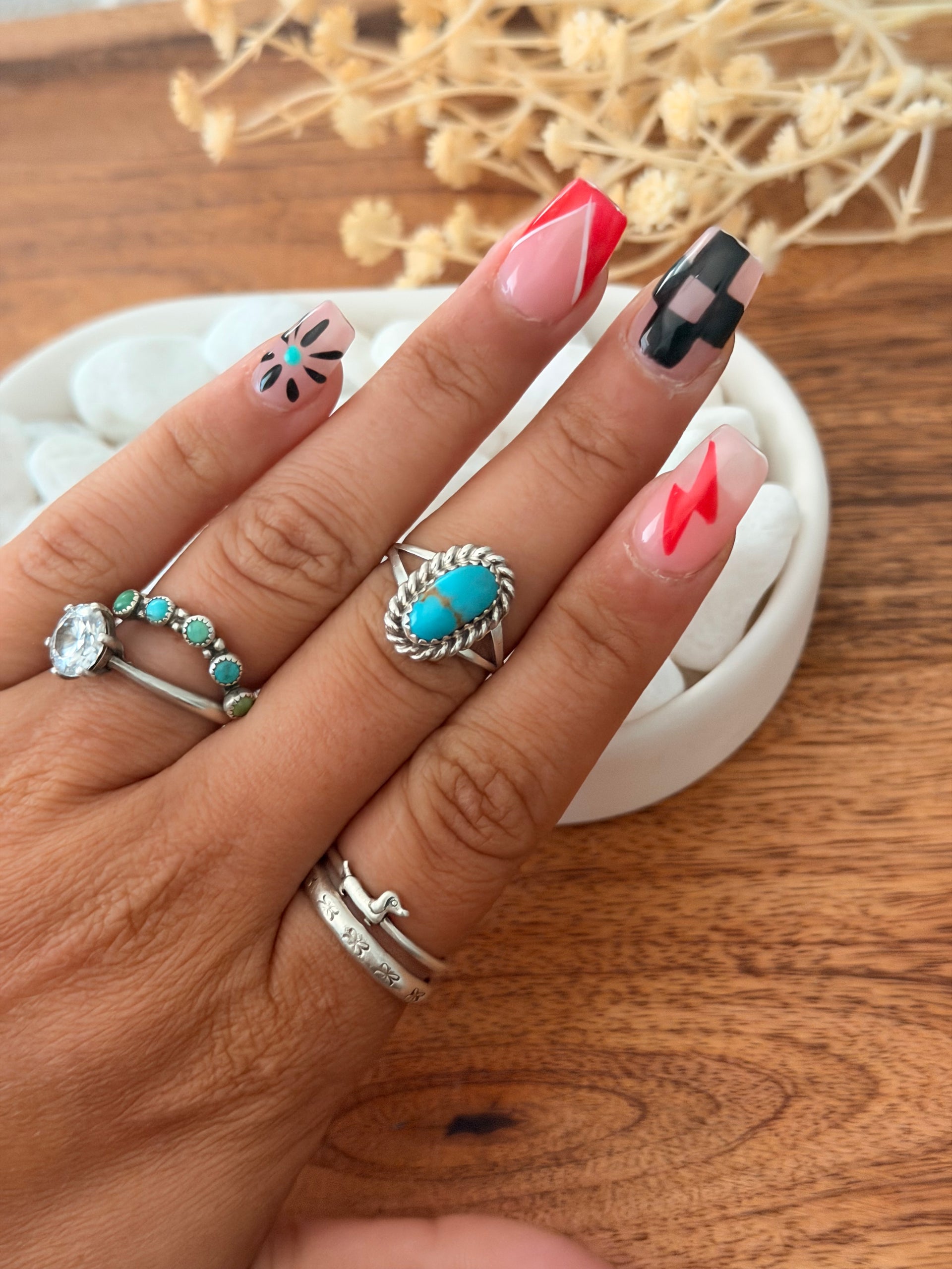 Navajo Made Kingman Turquoise & Sterling Silver Ring Size 7