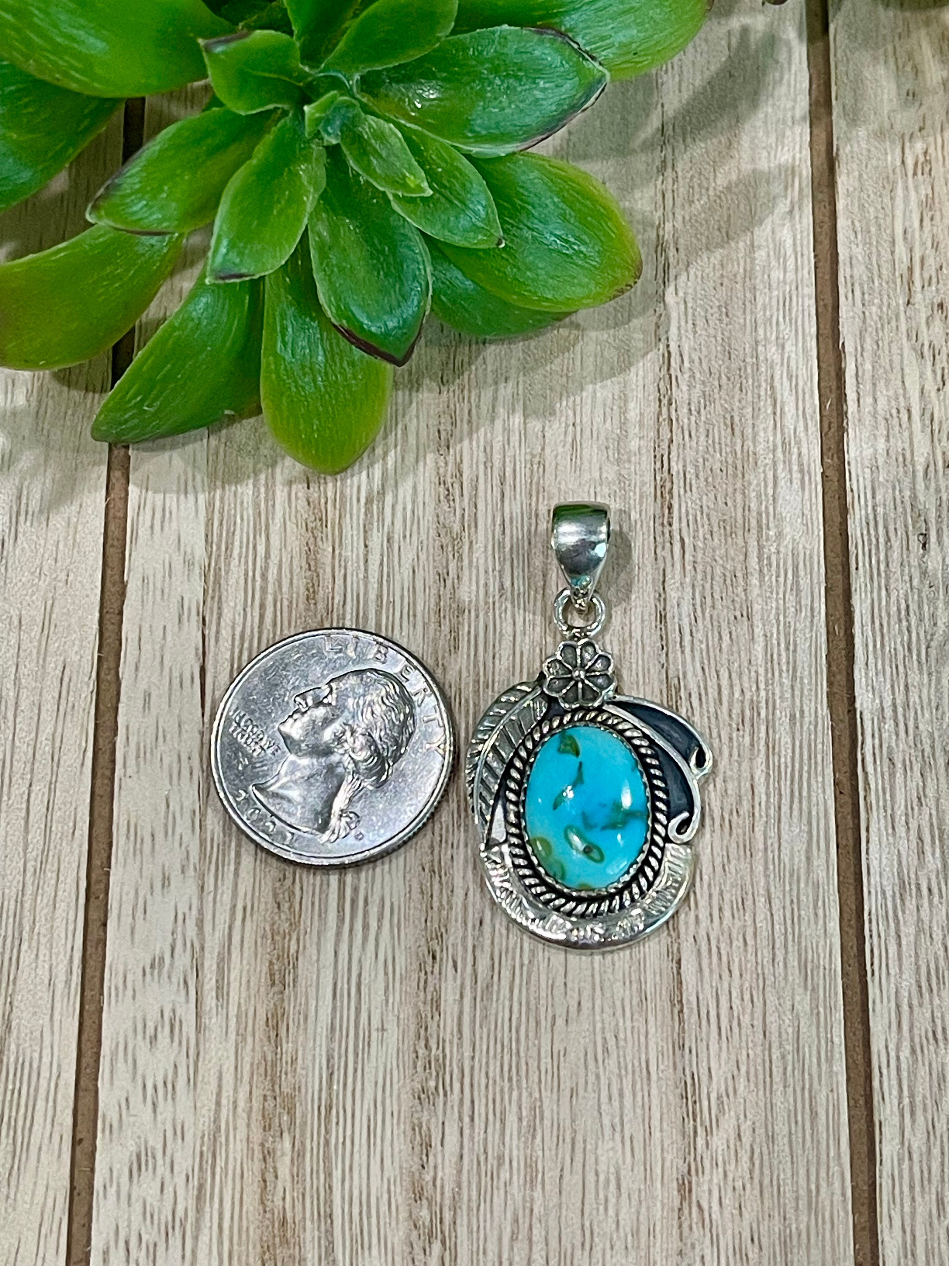 Southwest Handmade Sonoran Mountain Turquoise & Sterling Silver Pendant