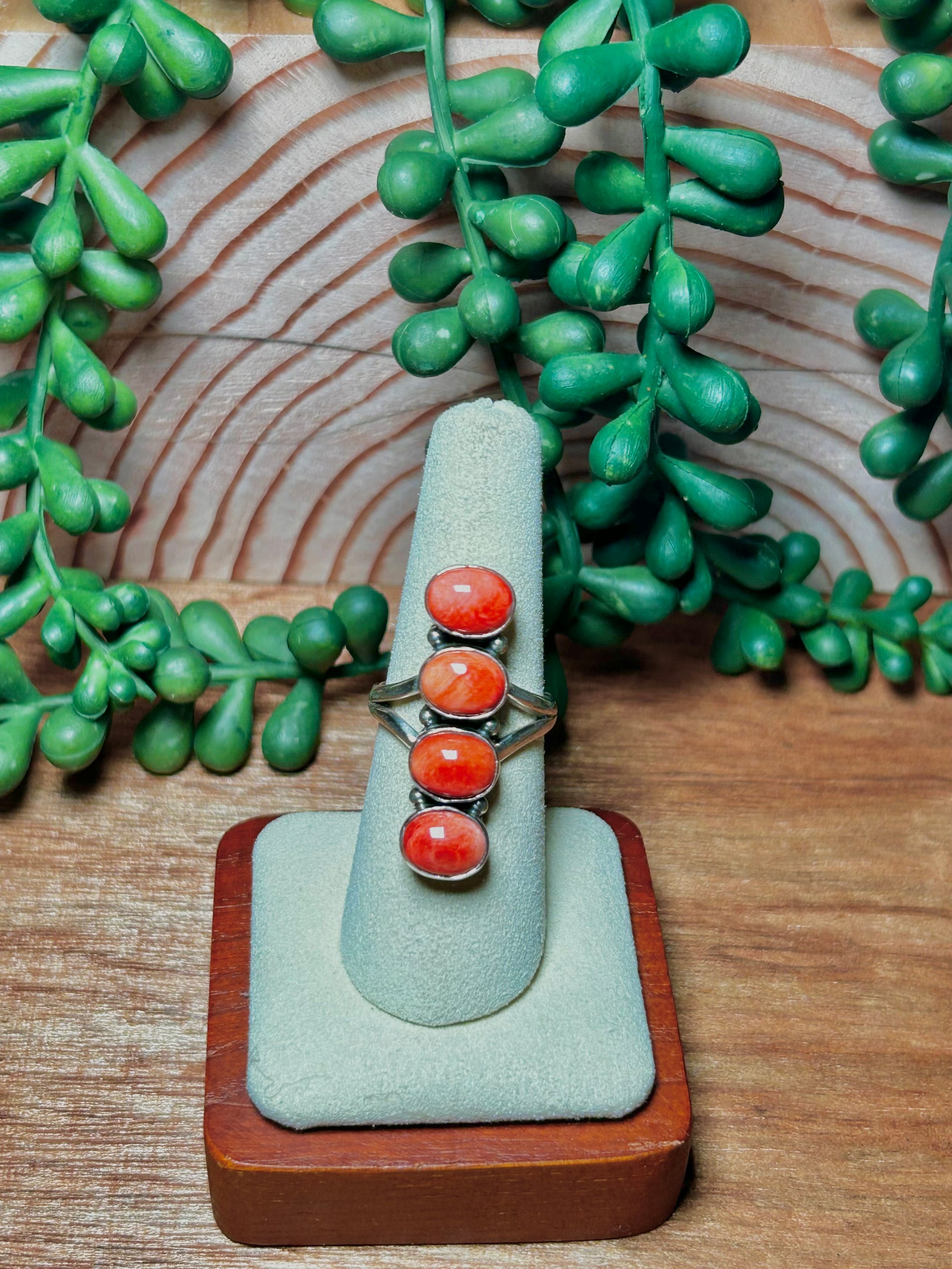 Navajo Made Spiny Oyster & Sterling Silver Ring 7.25