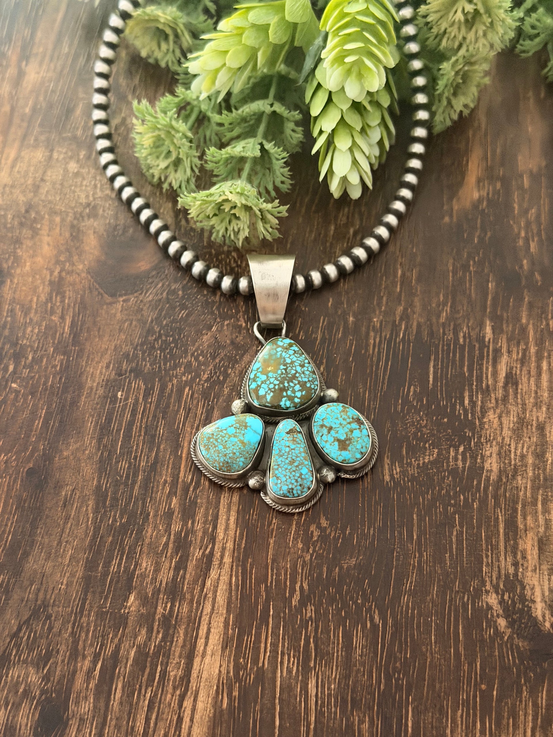 Sheila Becenti Birdseye Kingman Turquoise & Sterling Silver Cluster Pendant