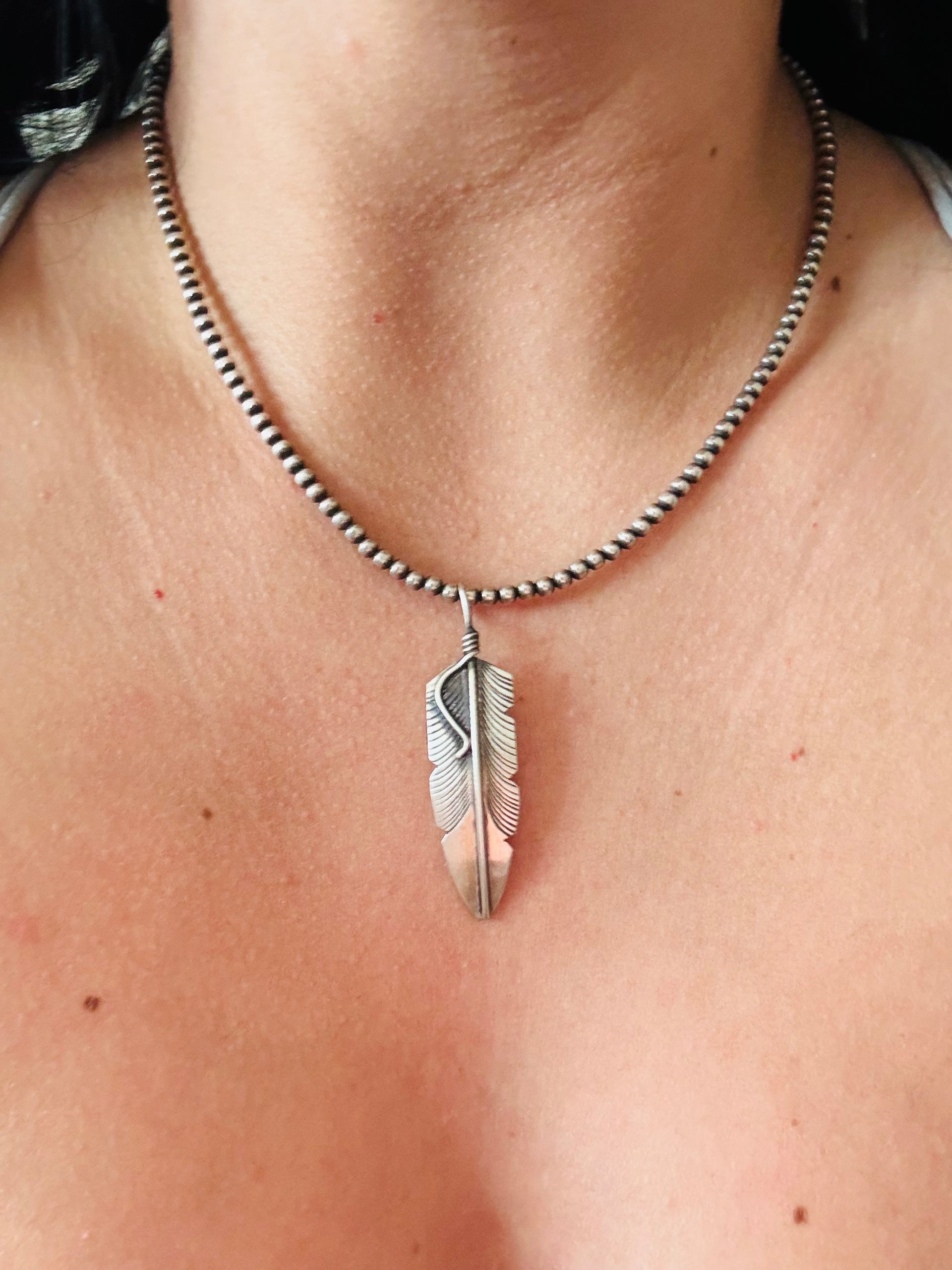 Navajo Made Sterling Silver Feather Pendant