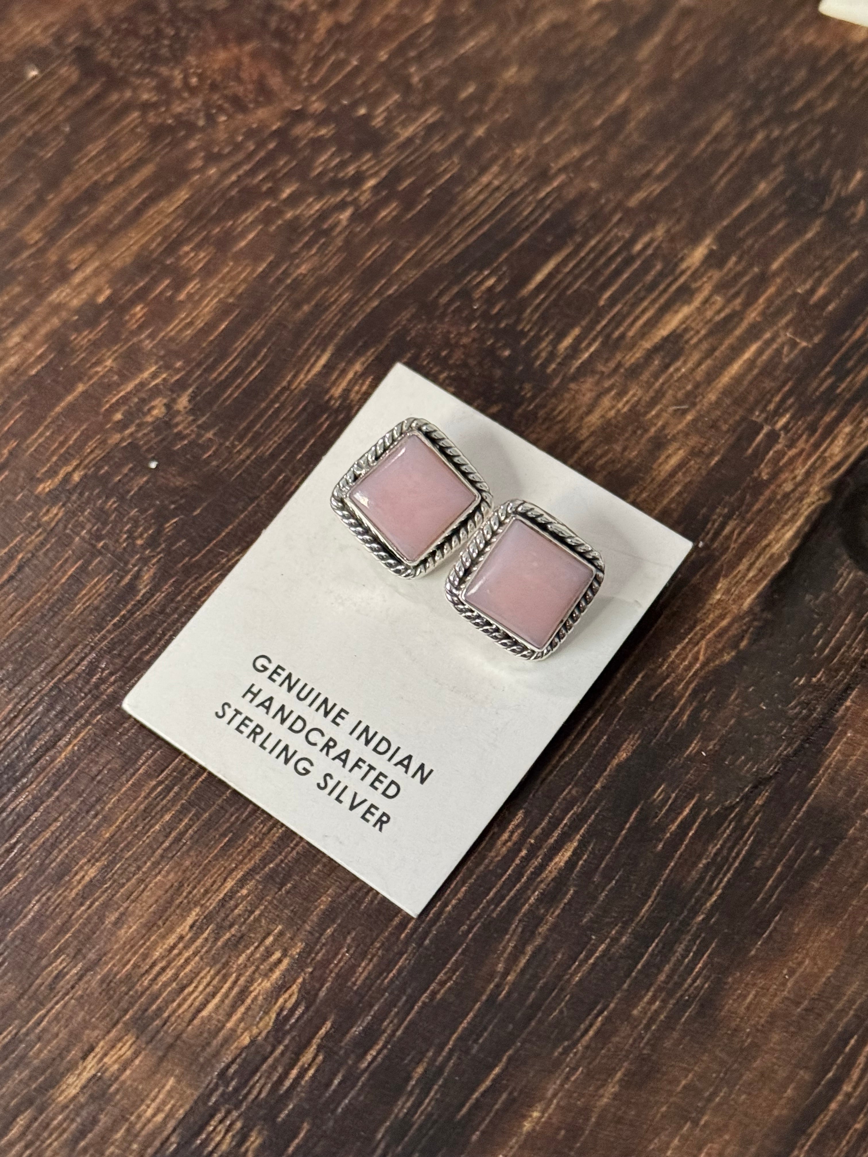 Southwest Handmade Peruvian Pink Opal & Sterling Silver Post Earrings